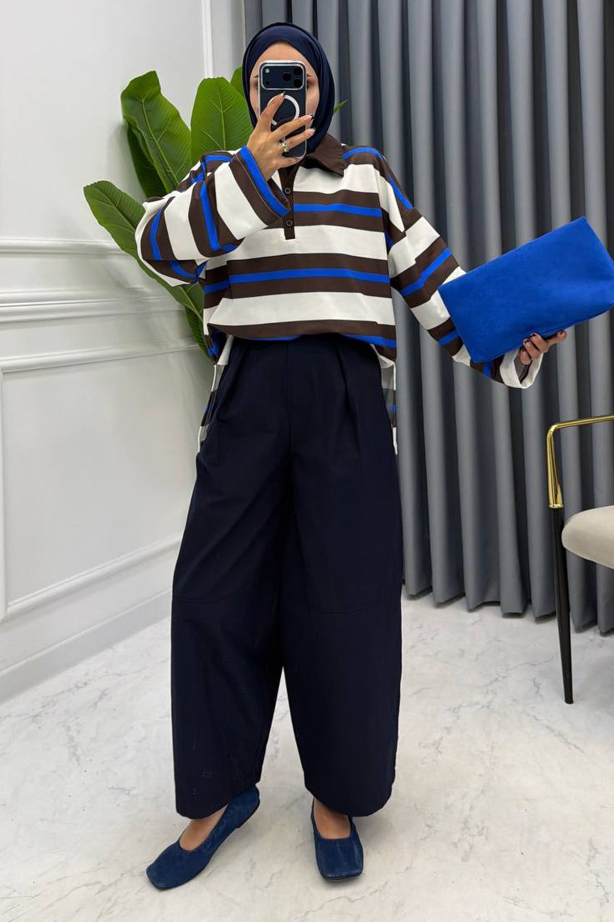 POLO YAKA ÇİZGİLİ SWEAT KAHVE