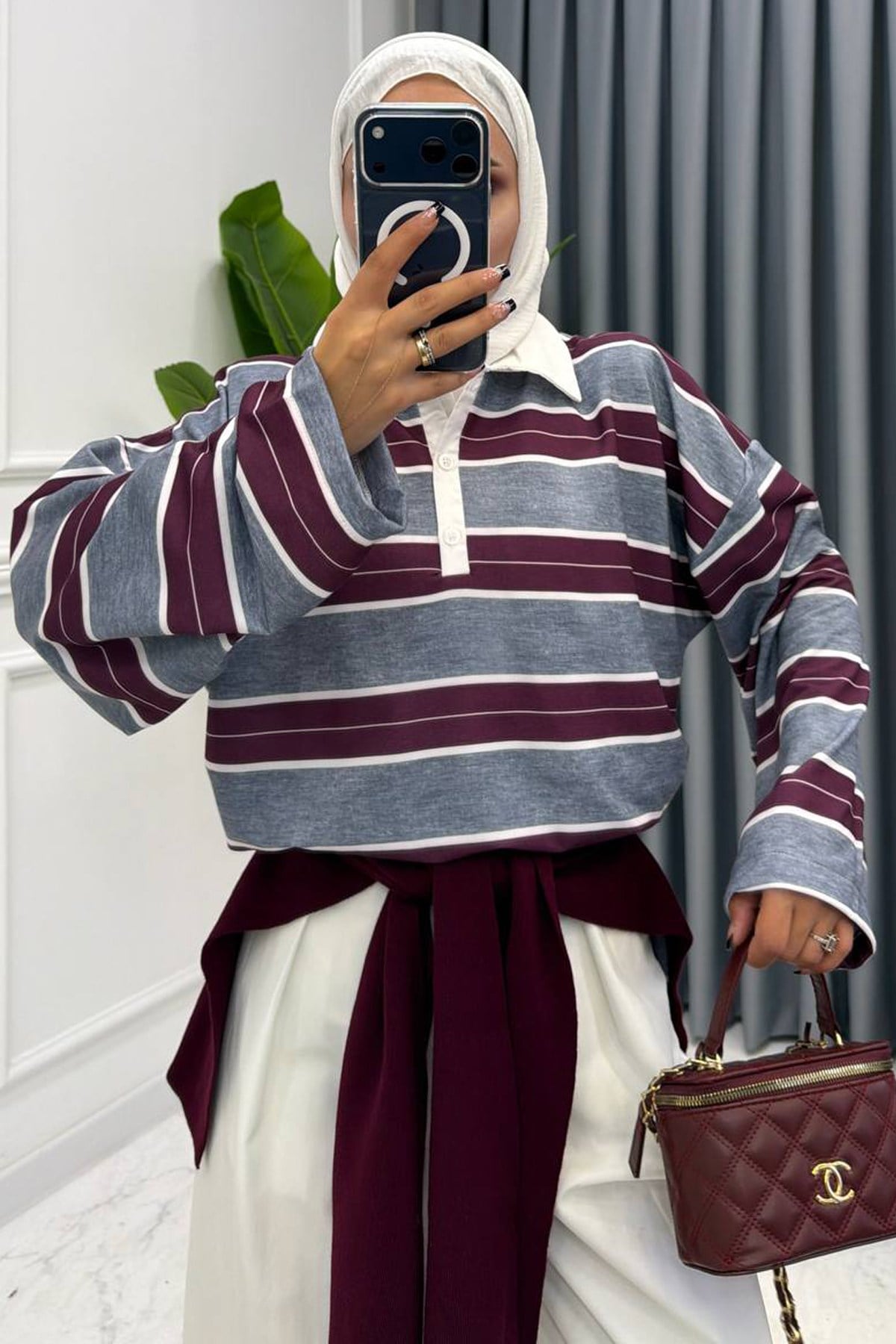 POLO YAKA ÇİZGİLİ SWEAT MÜRDÜM