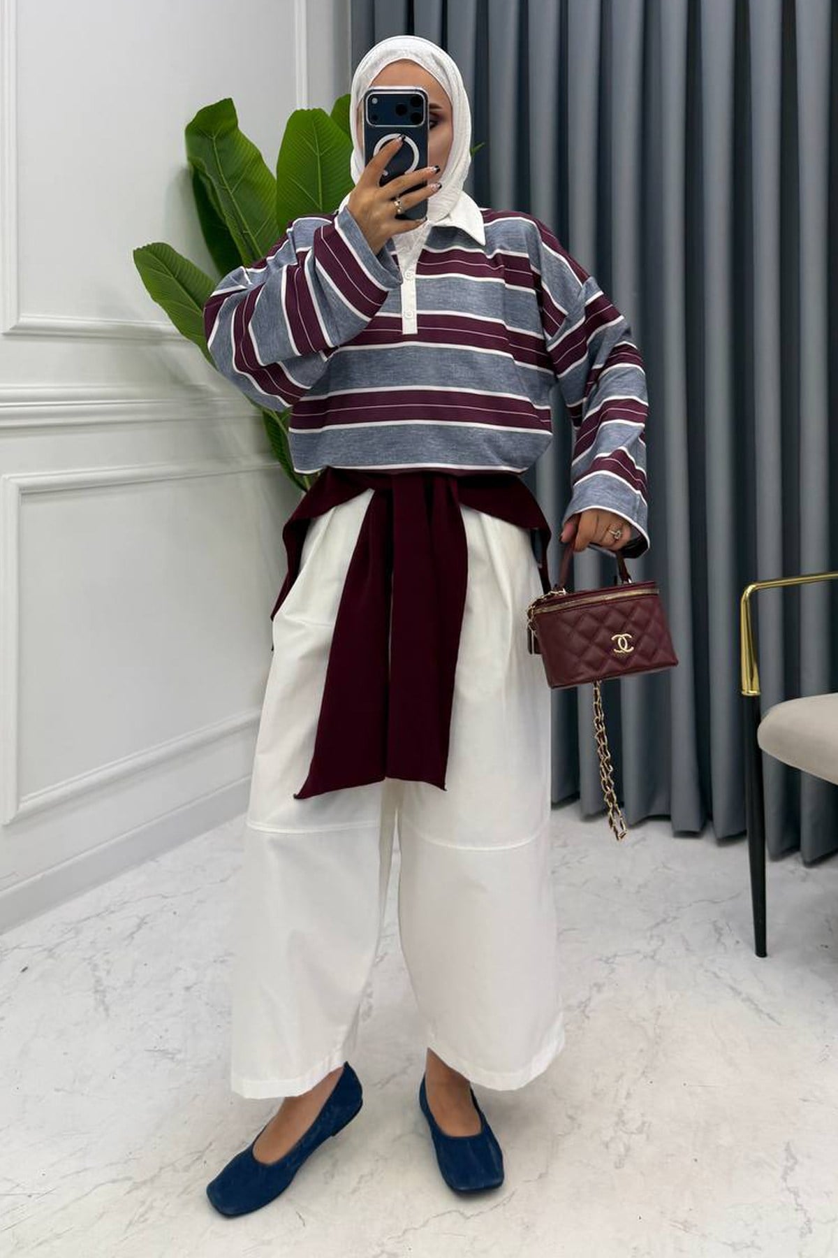POLO YAKA ÇİZGİLİ SWEAT MÜRDÜM