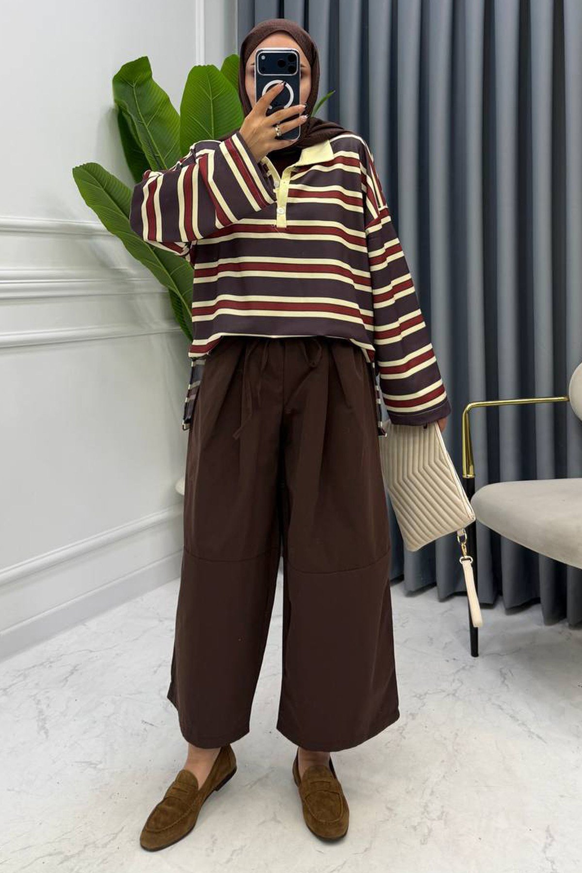 POLO YAKA ÇİZGİLİ SWEAT SARI