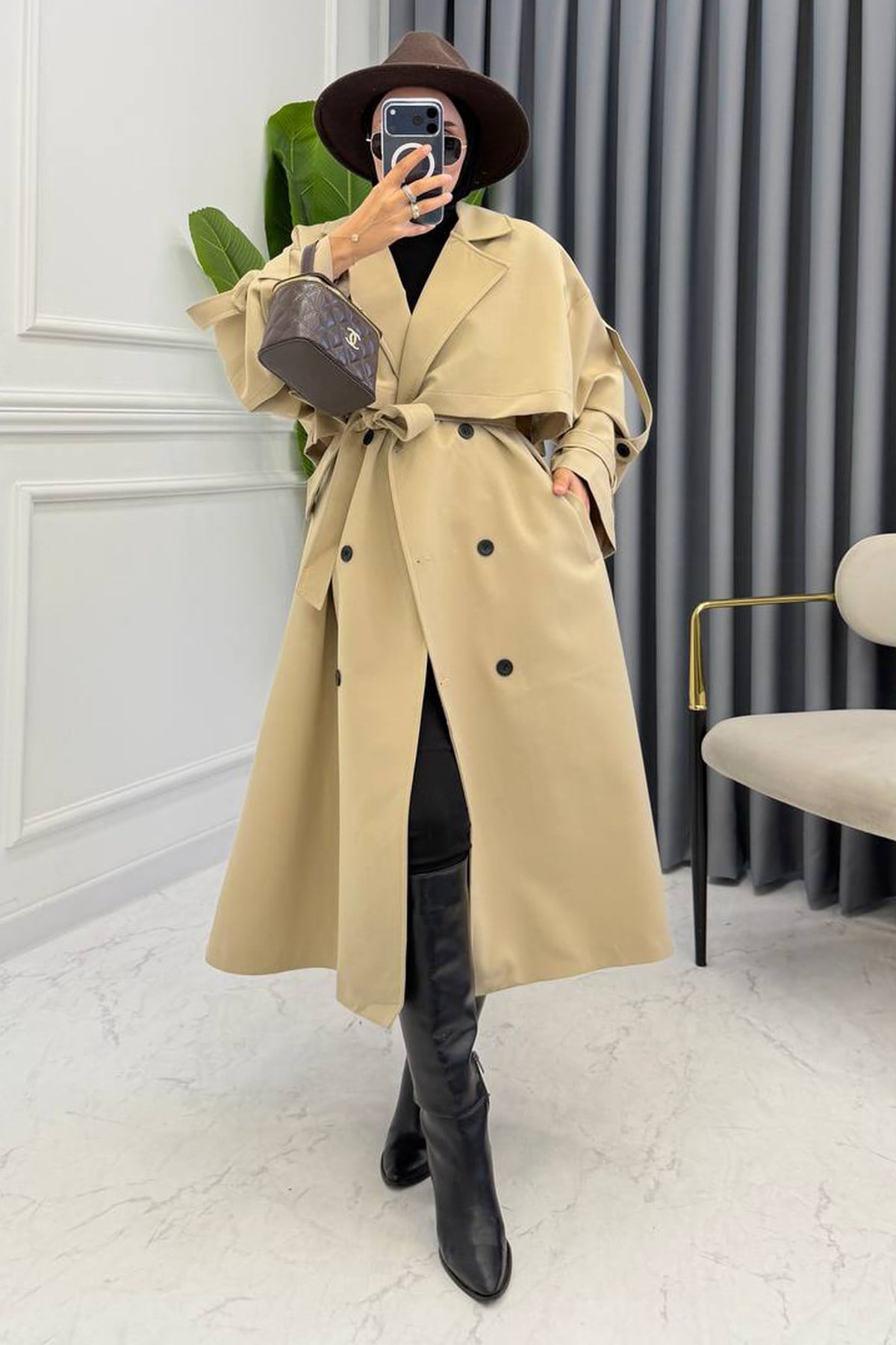 RENLE UZUN TRENÇ CAMEL