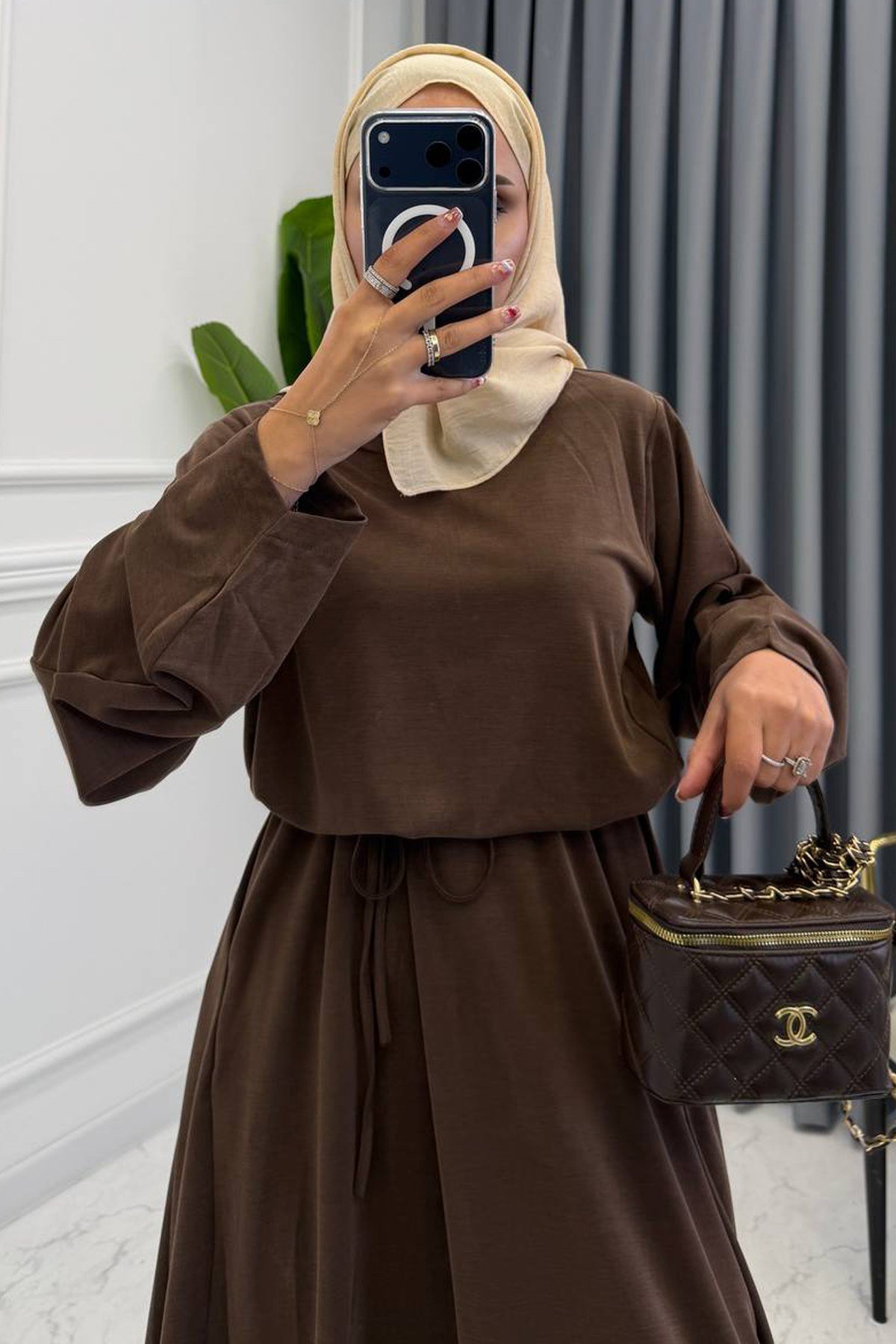 ŞALVAR MODEL ELBİSE KAHVE