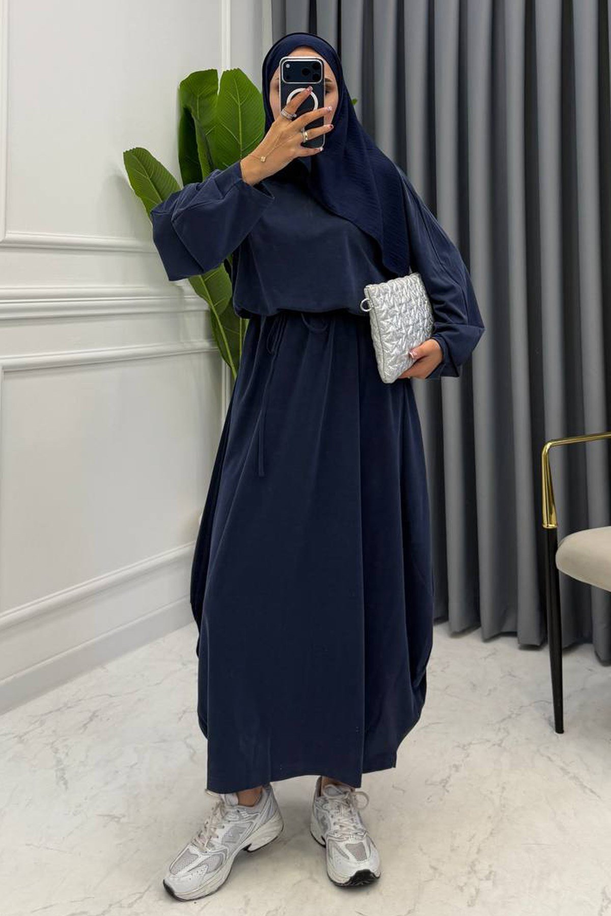 ŞALVAR MODEL ELBİSE LACİVERT