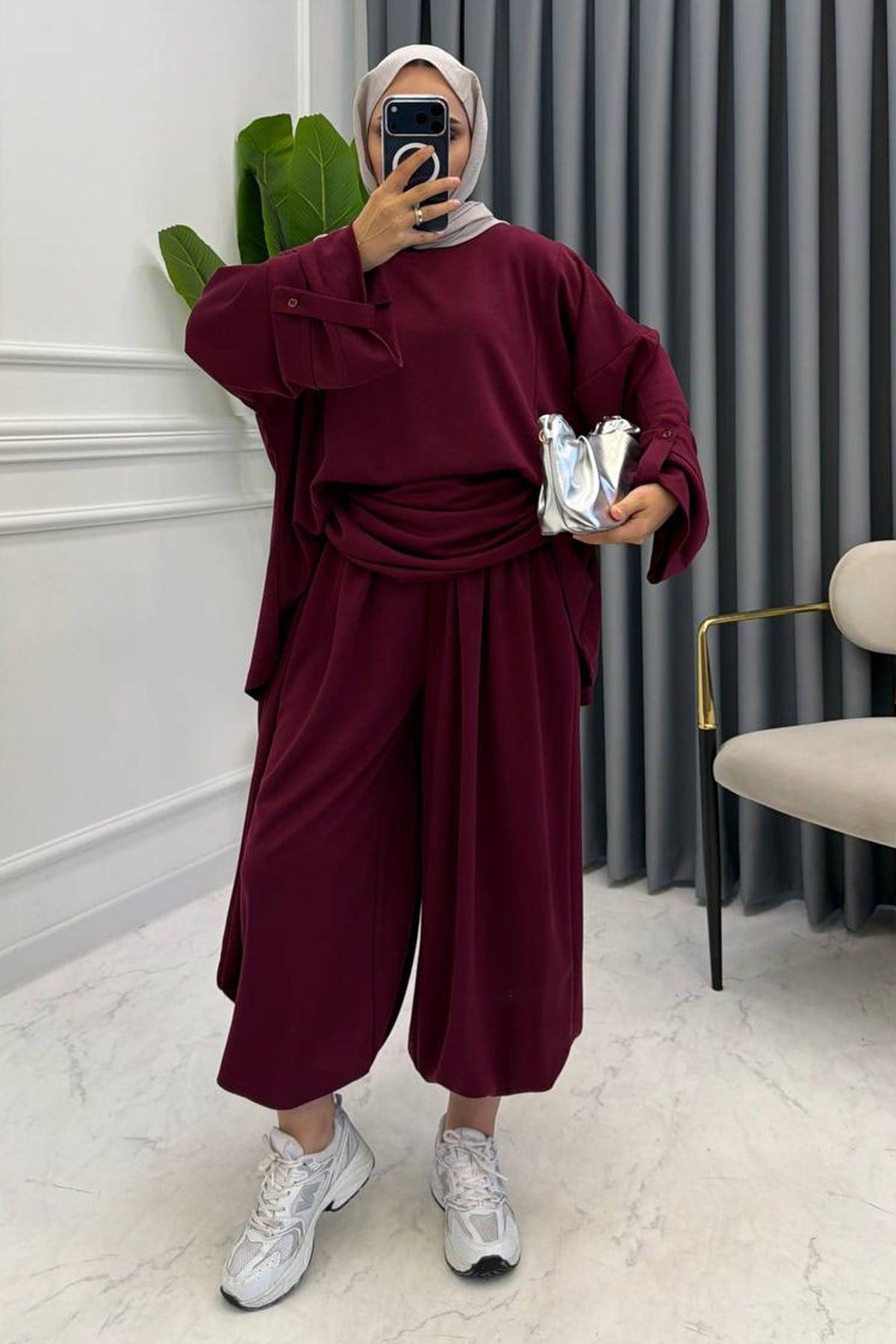 TALYA ŞALVAR TAKIM BORDO