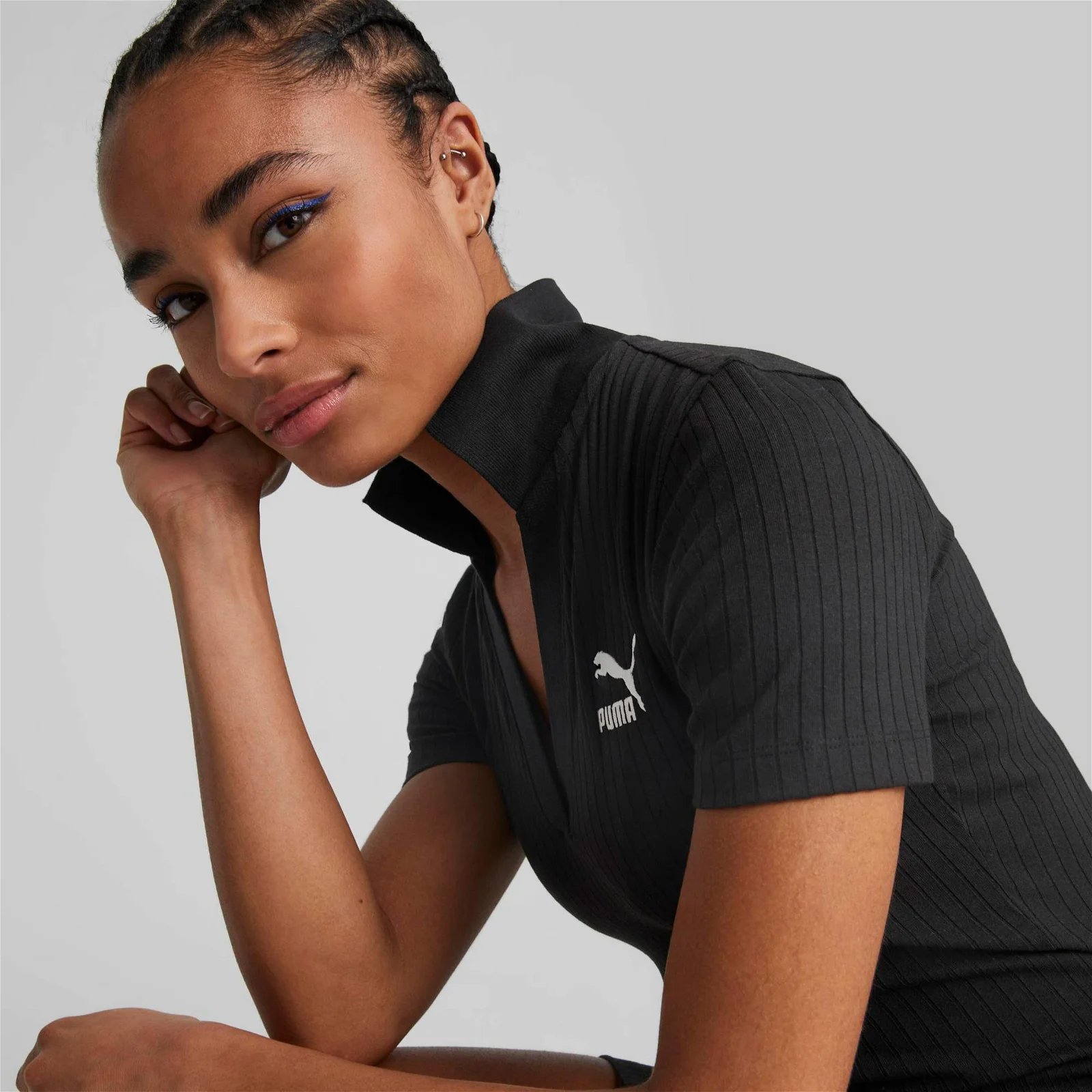 Classıcs Ribbed V-Collar Dress Kadın Elbise