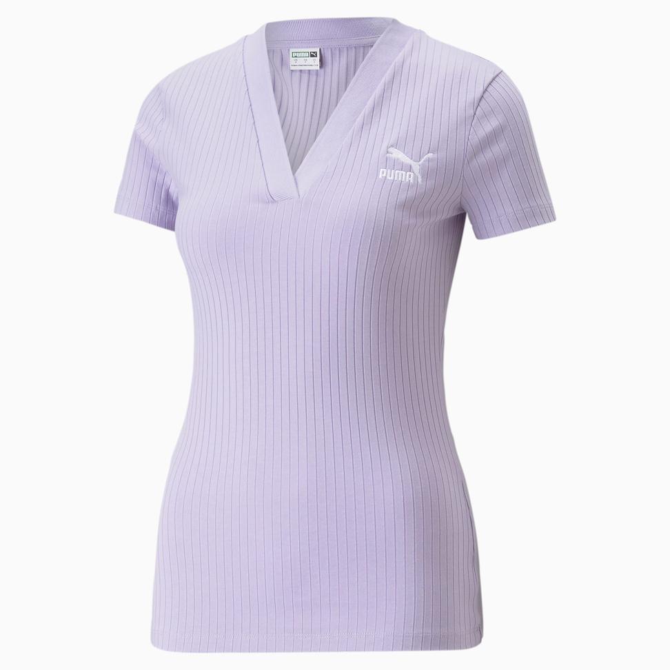 Classıcs Ribbed V-Neck Slim Tee Kadın T-shirt