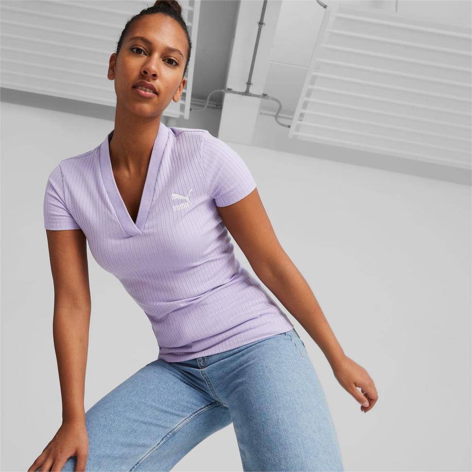 Classıcs Ribbed V-Neck Slim Tee Kadın T-shirt