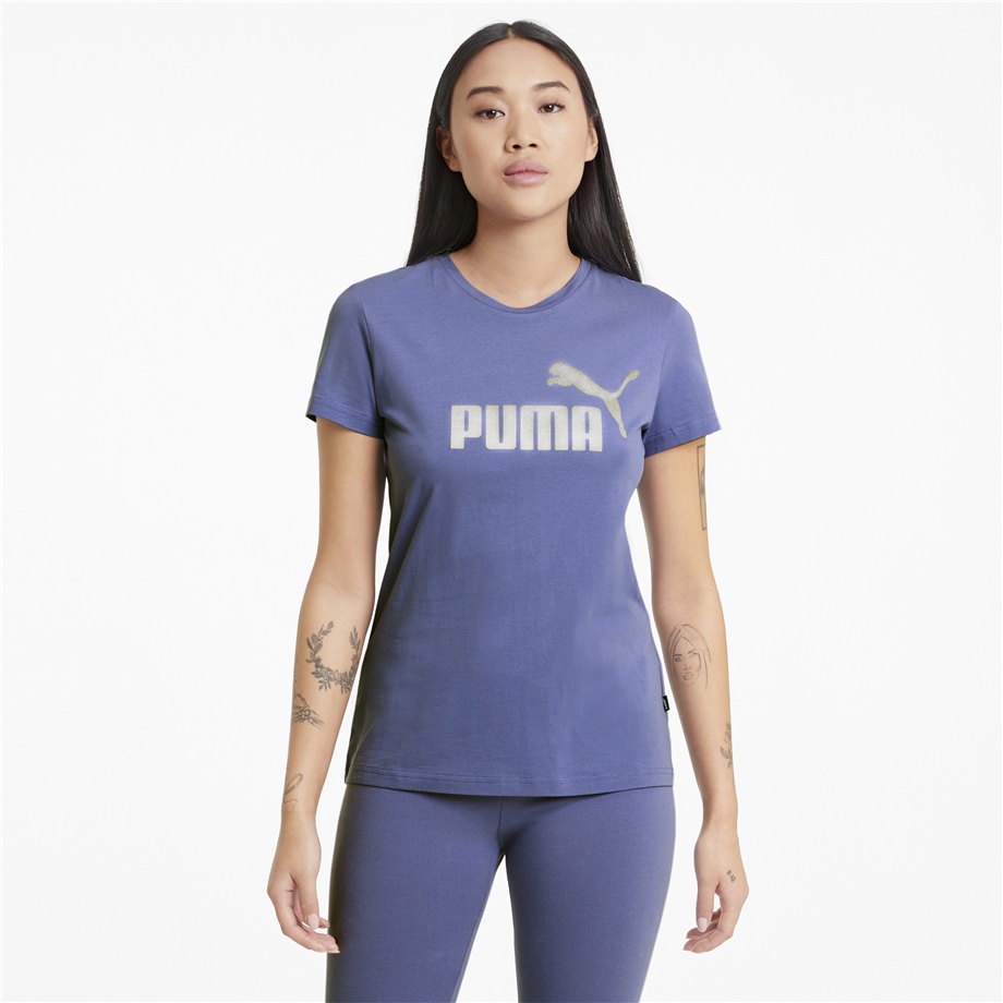 ESS+ Metallic Logo Tee Hazy Blue-Silver