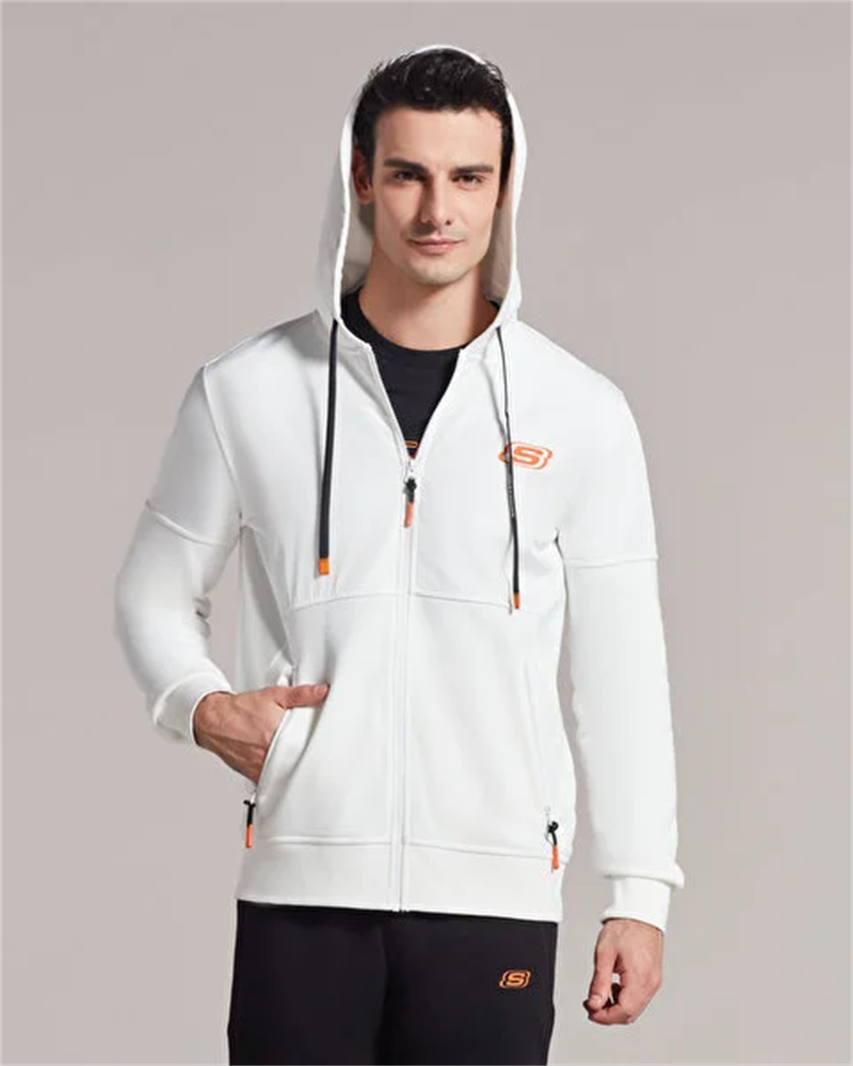M LW Fleece Pop Up Detailed Full Zip Hoodie Sweatshirt