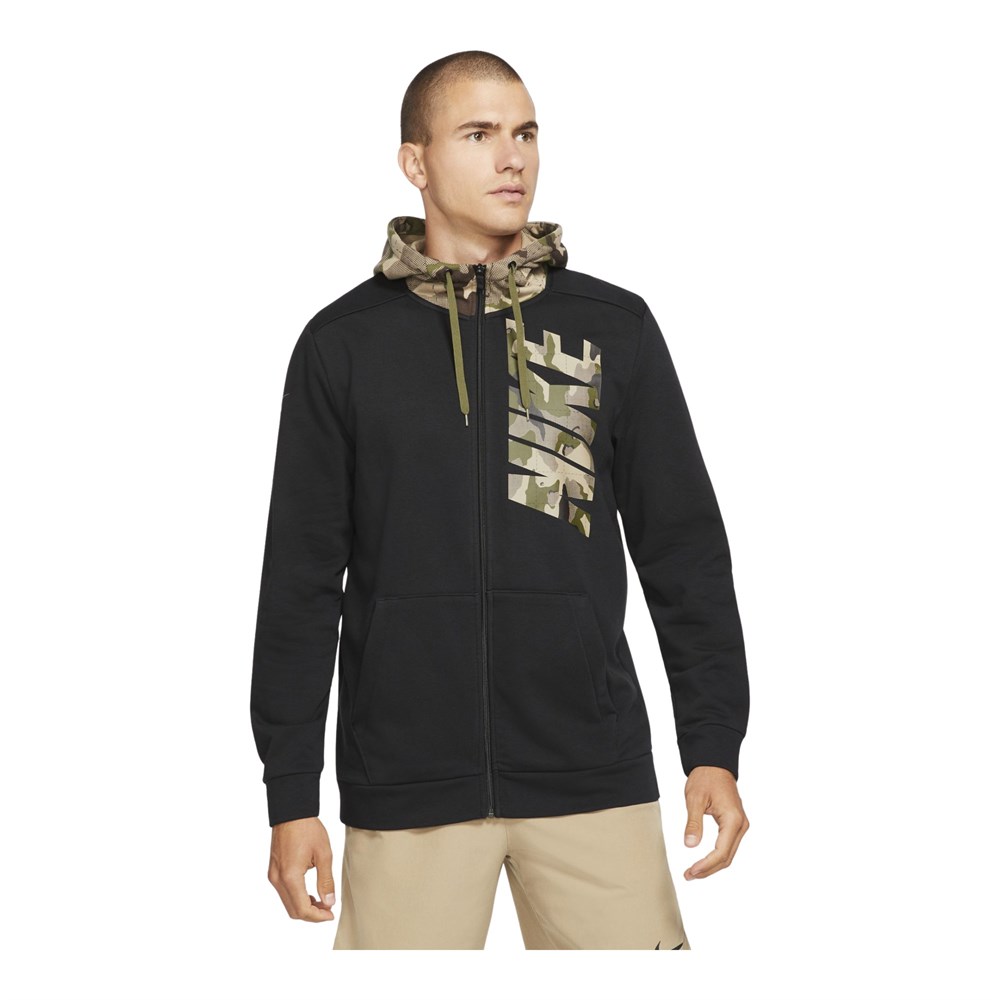 Nike M Nk Df Fz Fa Camo Erkek Siyah Sweatshirt - DD1733-010