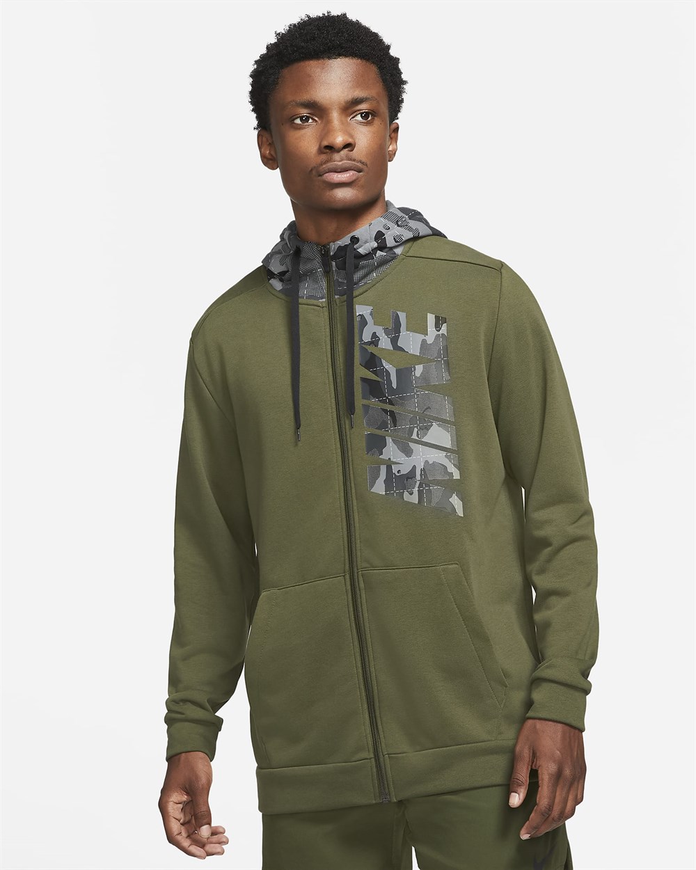 Nike M Nk Df Fz Fa Camo Erkek Yeşil Sweatshirt - DD1733-326