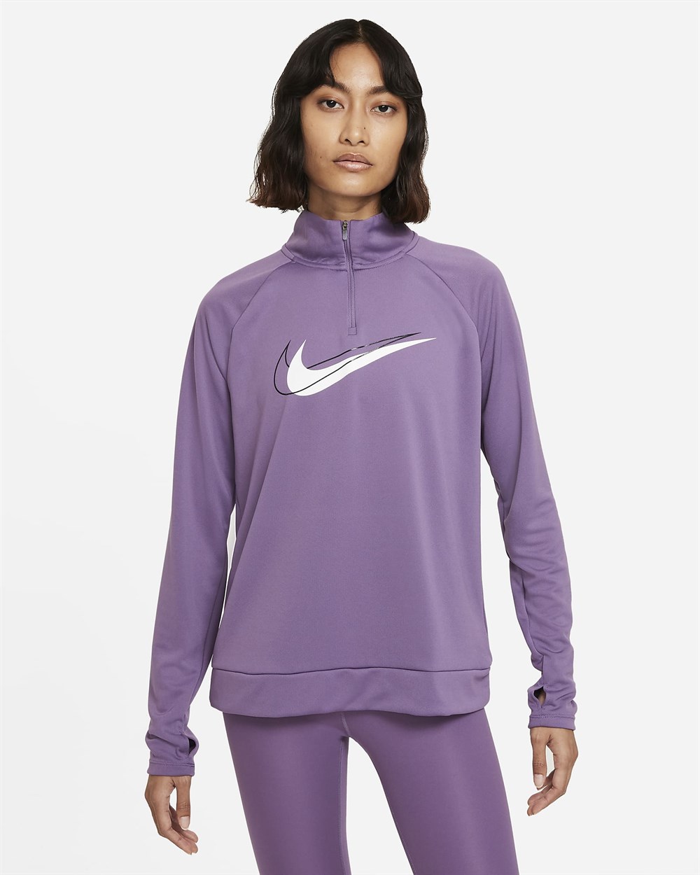 Nike W Nk Df Swsh Run Hz Mdlyr Kadın Mor T-shirt - DD4902-574