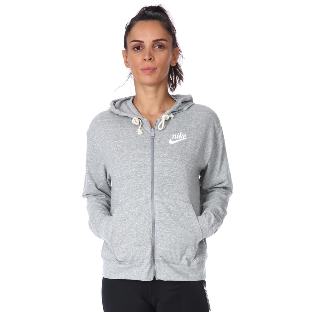 Nike W Nsw Gym Vntg Jsy Fz Hoodıe Kadın Gri Sweatshirt - CJ1694-063