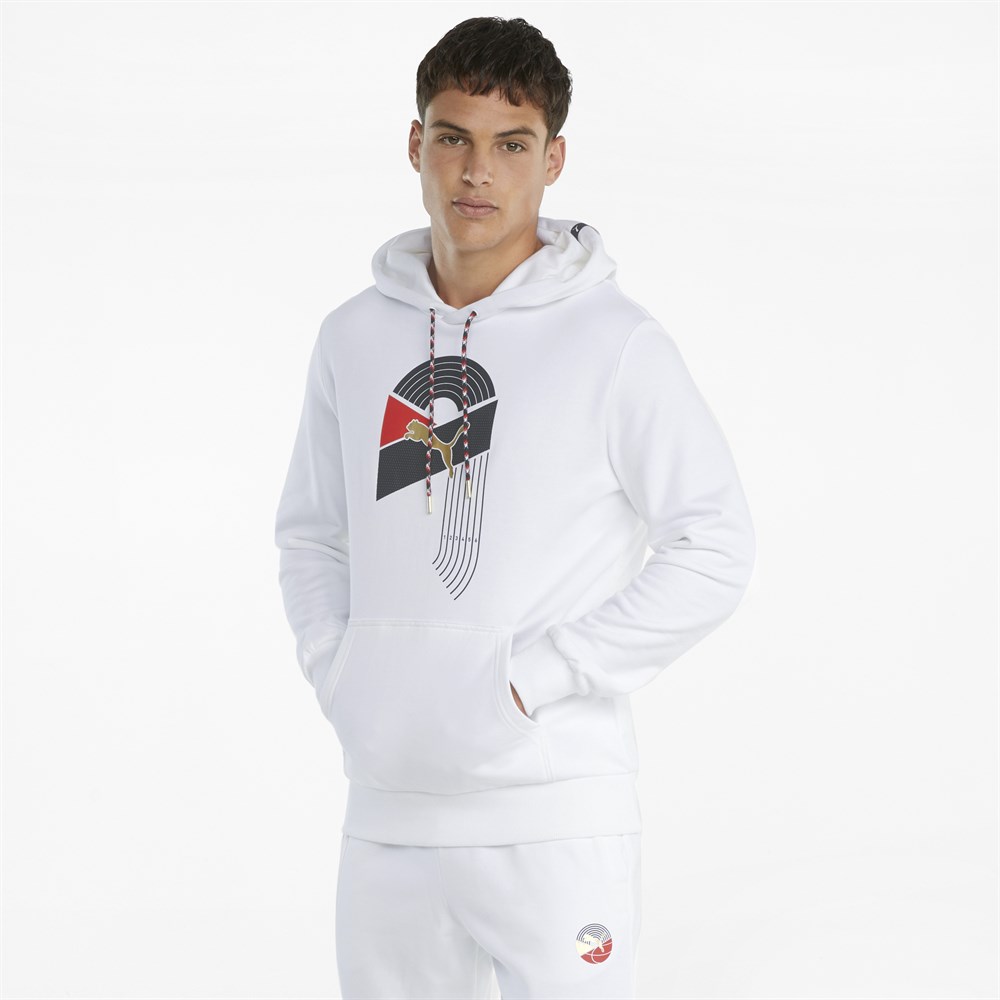 Puma AS Graphic Hoodie TR Erkek Beyaz Sweatshirt - 53157702