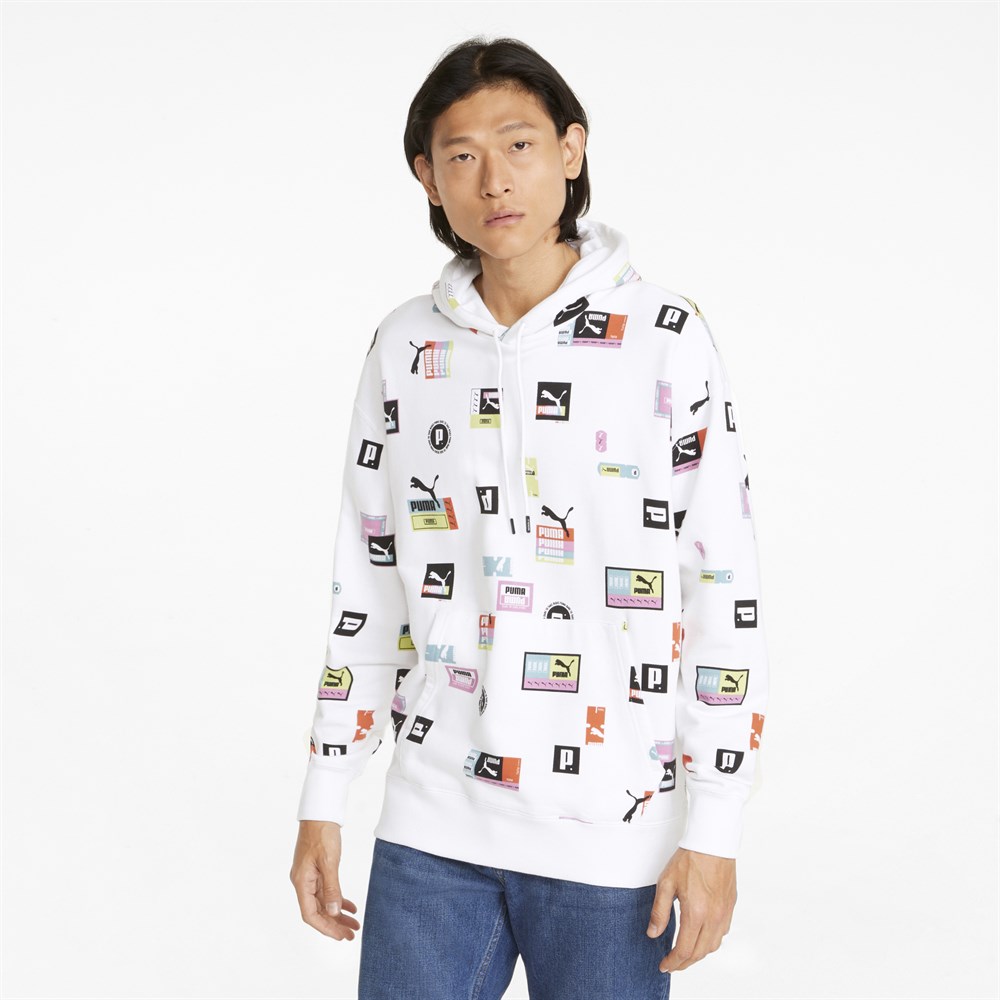 Puma Brand Love Aop Hoodie Tr Erkek Beyaz Günlük Sweatshirt - 534428-02