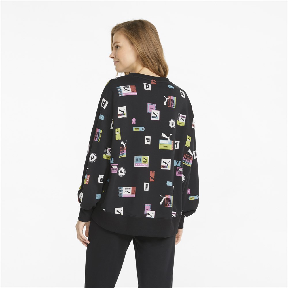 Puma Brand Love Oversized Aop Crew Tr Kadın Siyah Günlük Sweatshirt - 534351-01