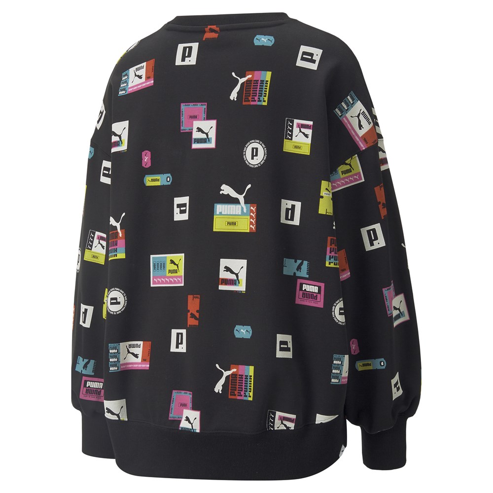 Puma Brand Love Oversized Aop Crew Tr Kadın Siyah Günlük Sweatshirt - 534351-01