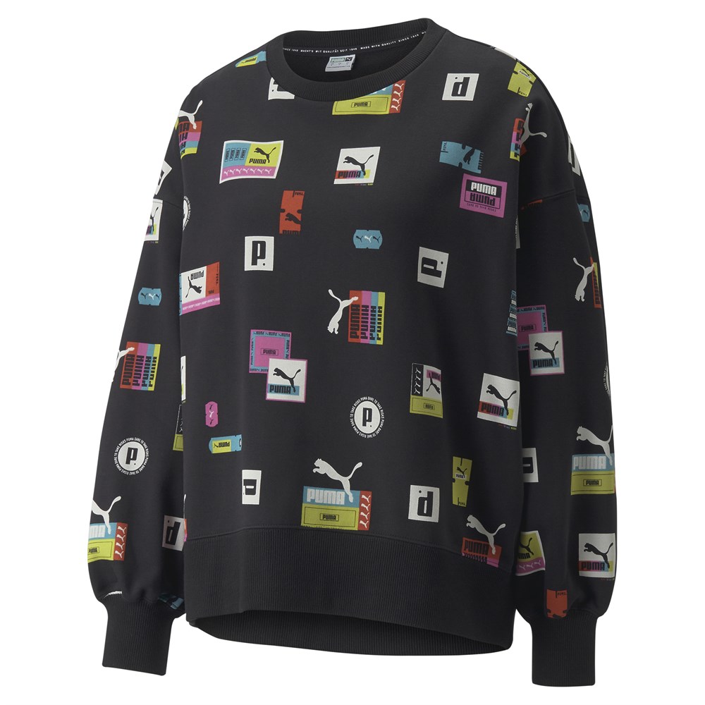 Puma Brand Love Oversized Aop Crew Tr Kadın Siyah Günlük Sweatshirt - 534351-01