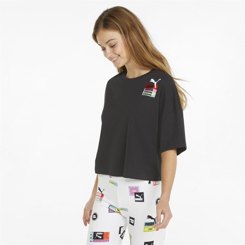 Puma Brand Love Oversized Tee Kadın Siyah Günlük T-shirt - 534350-01