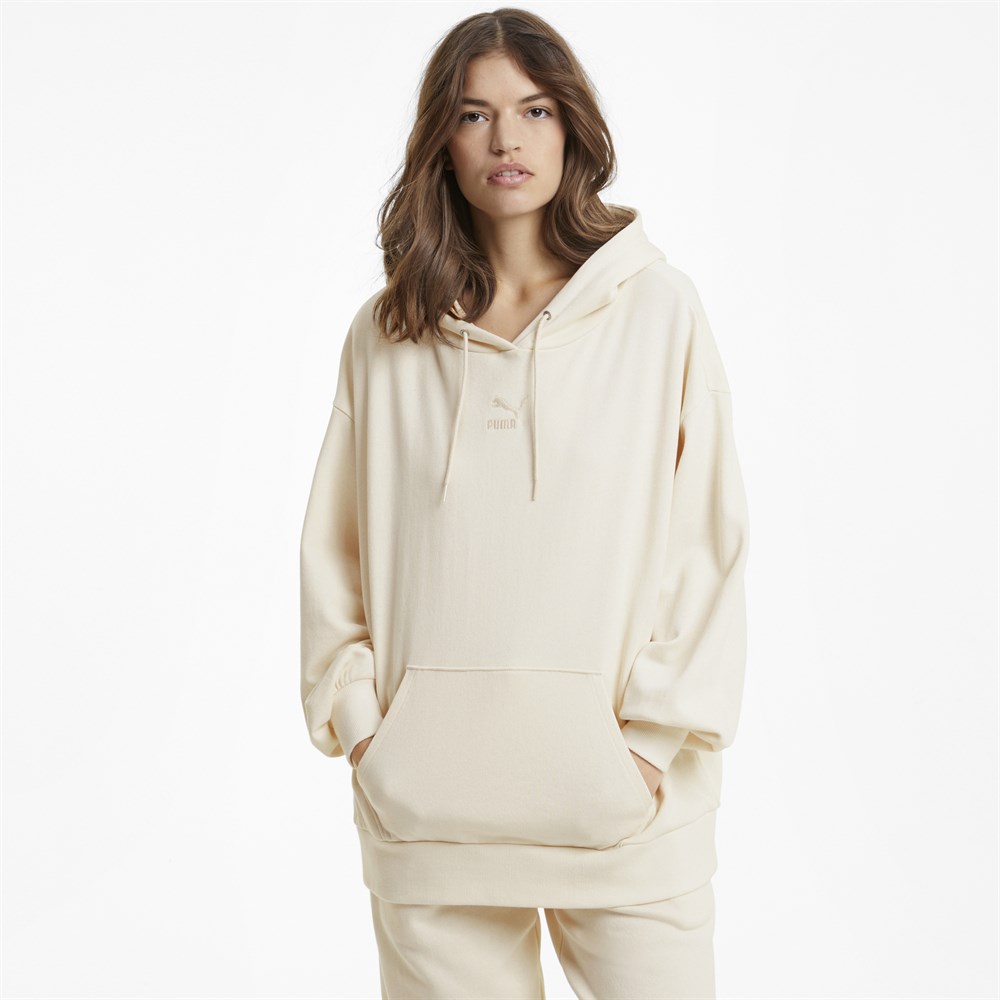 Puma Classics Oversized Hoodie Kadın Krem Sweatshirt - 53041299