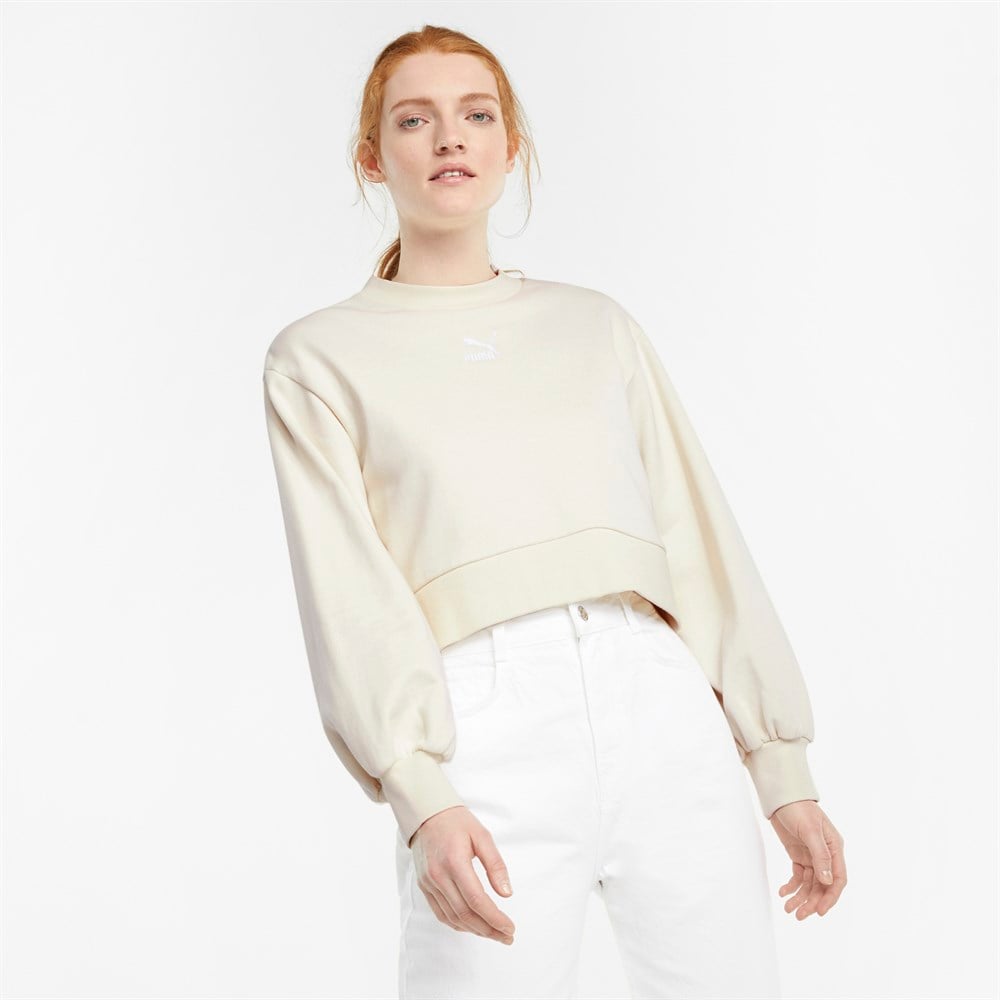 Puma Classics Puff Sleeve Crew Kadın Krem Sweatshirt - 53161673