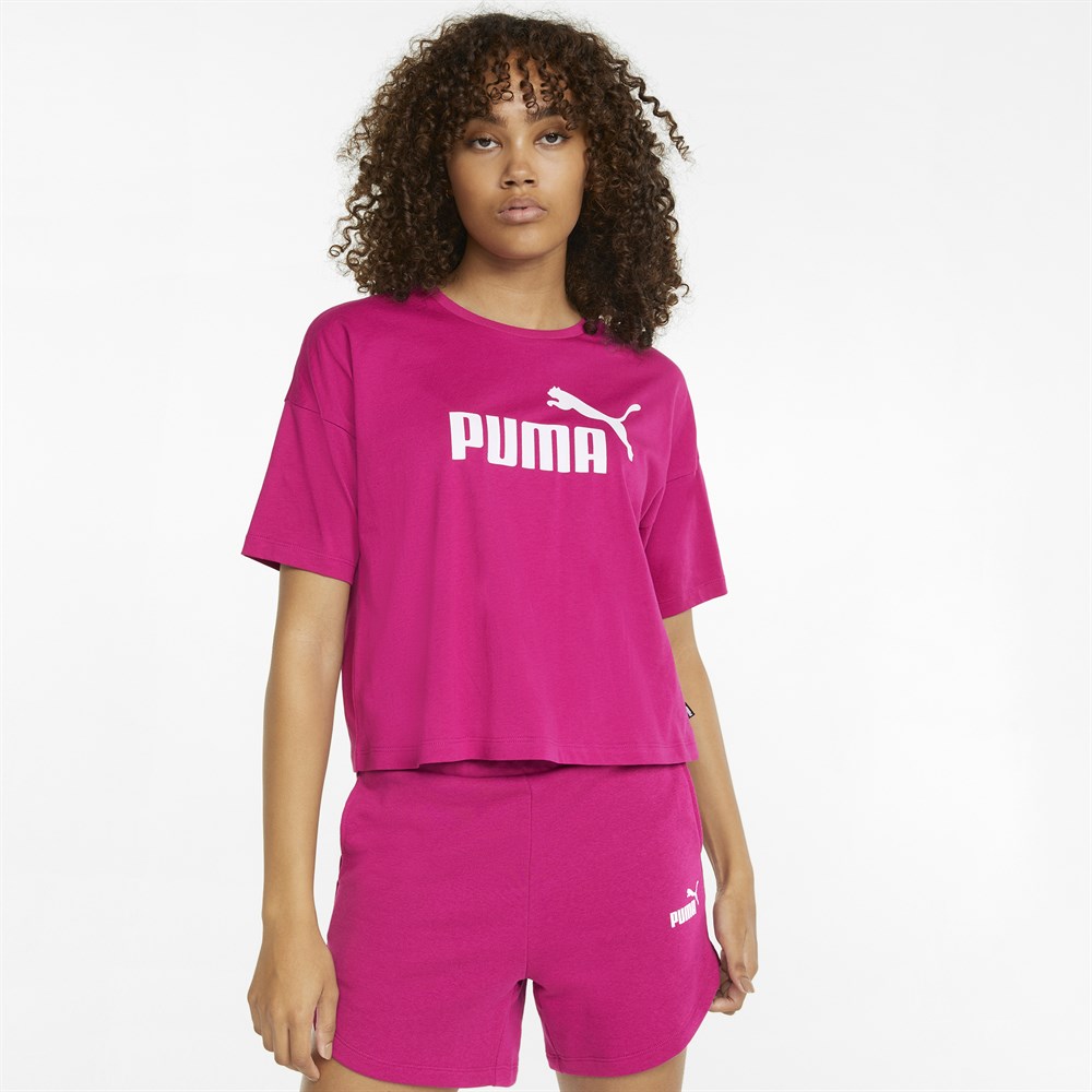 Puma Ess Cropped Logo Tee Kadın Pembe Günlük T-shirt - 586866-86