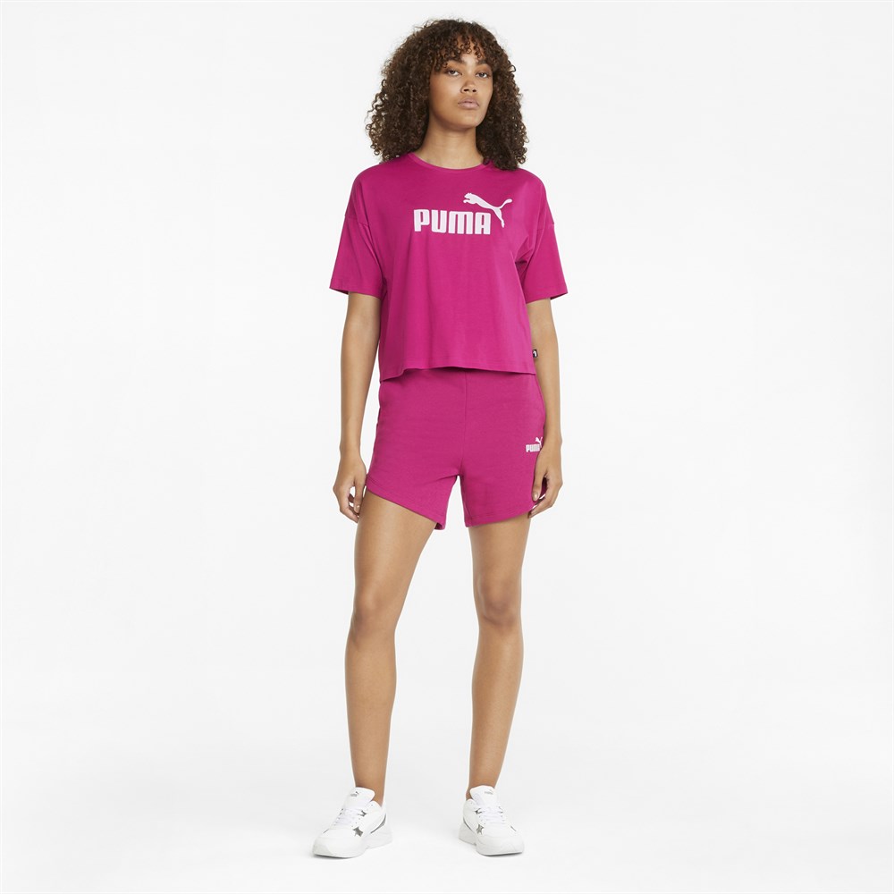 Puma Ess Cropped Logo Tee Kadın Pembe Günlük T-shirt - 586866-86