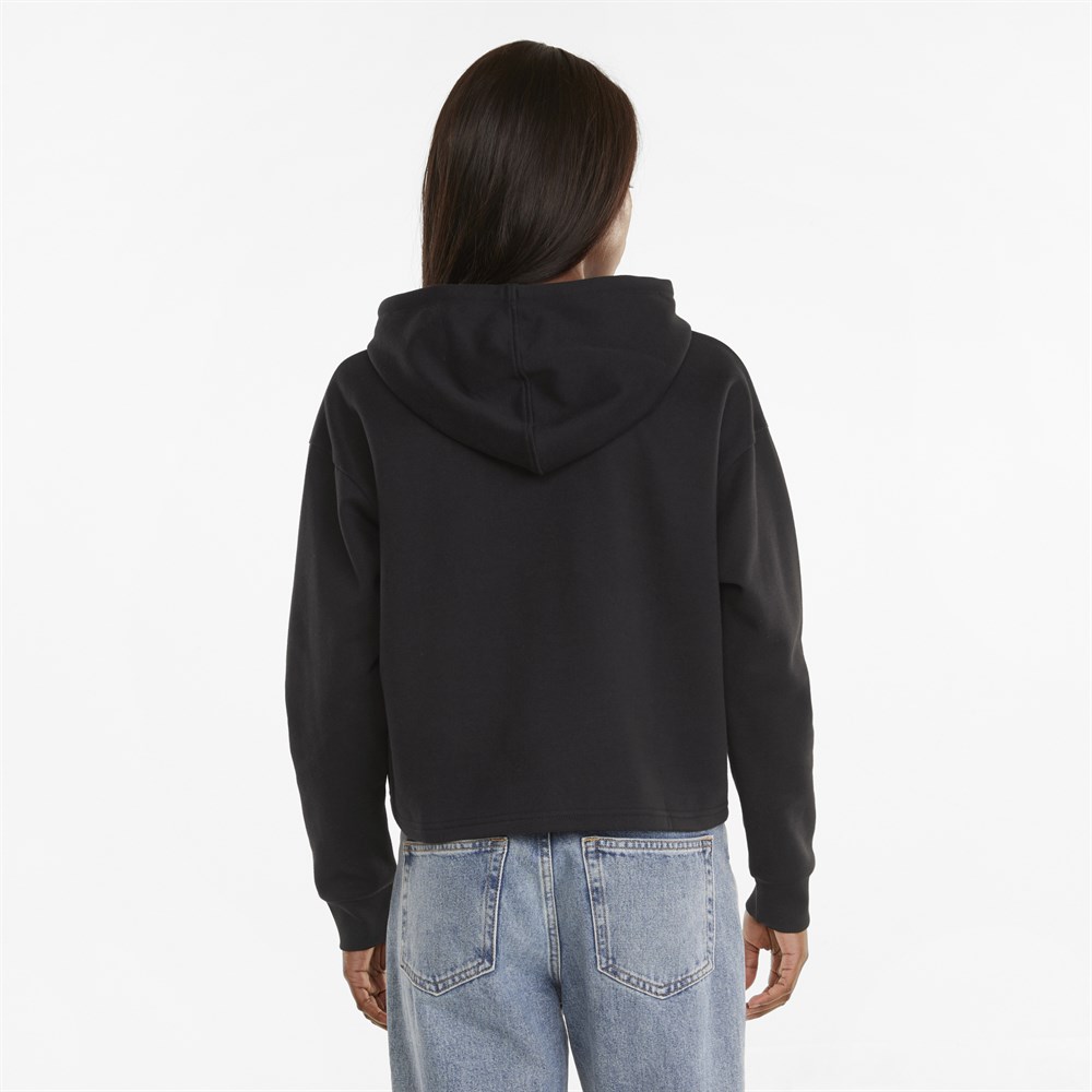 Puma Ess+ Cropped Metallic Logo Hoodie Fl Kadın Siyah Sweatshirt - 58689101