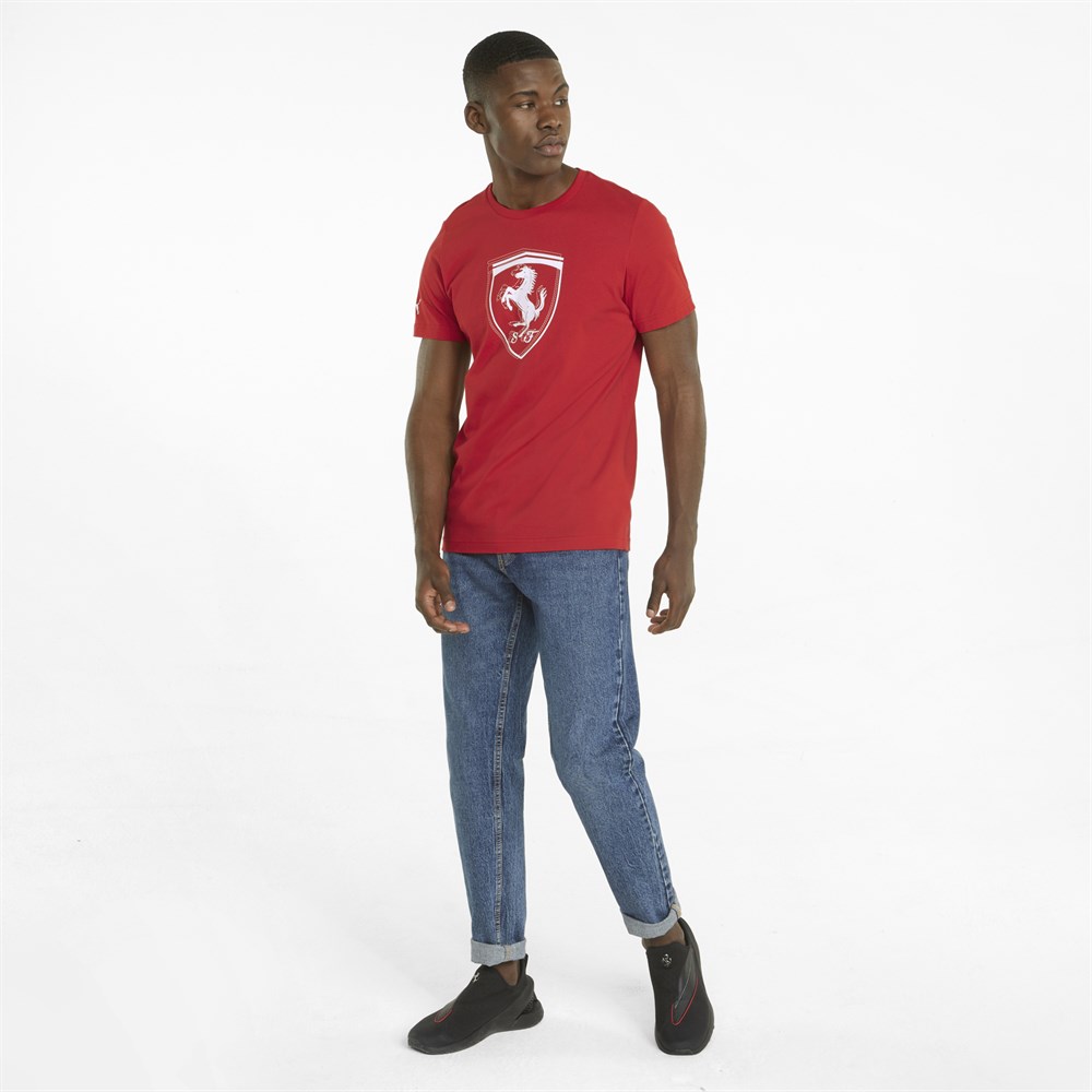 Puma Ferrari Race Tonal Big Shield Tee Erkek Kırmızı Günlük T-shirt - 533752-02