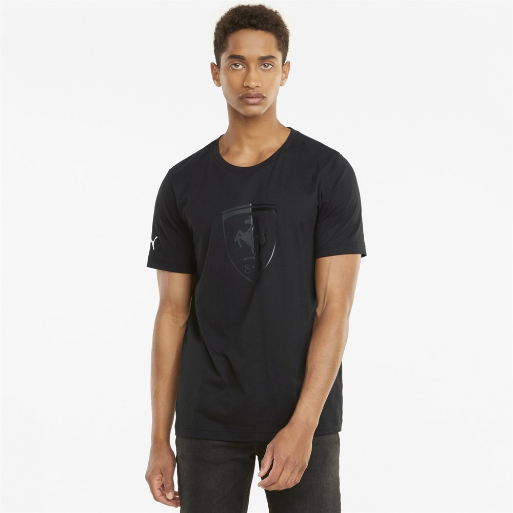 Puma Ferrari Race Tonal Big Shield Tee Erkek Siyah T-Shirt - 53169201