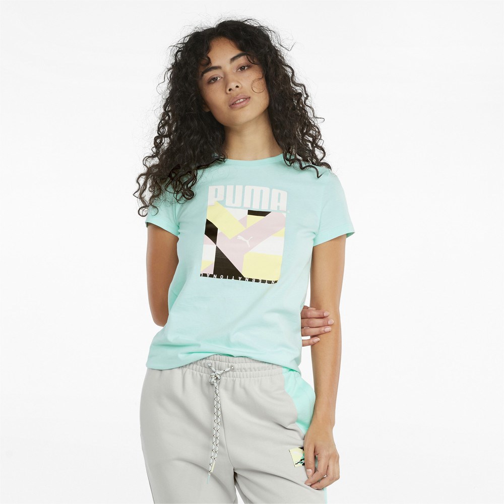 Puma INTL Graphic Tee Kadın Mavi T-shirt - 53165879