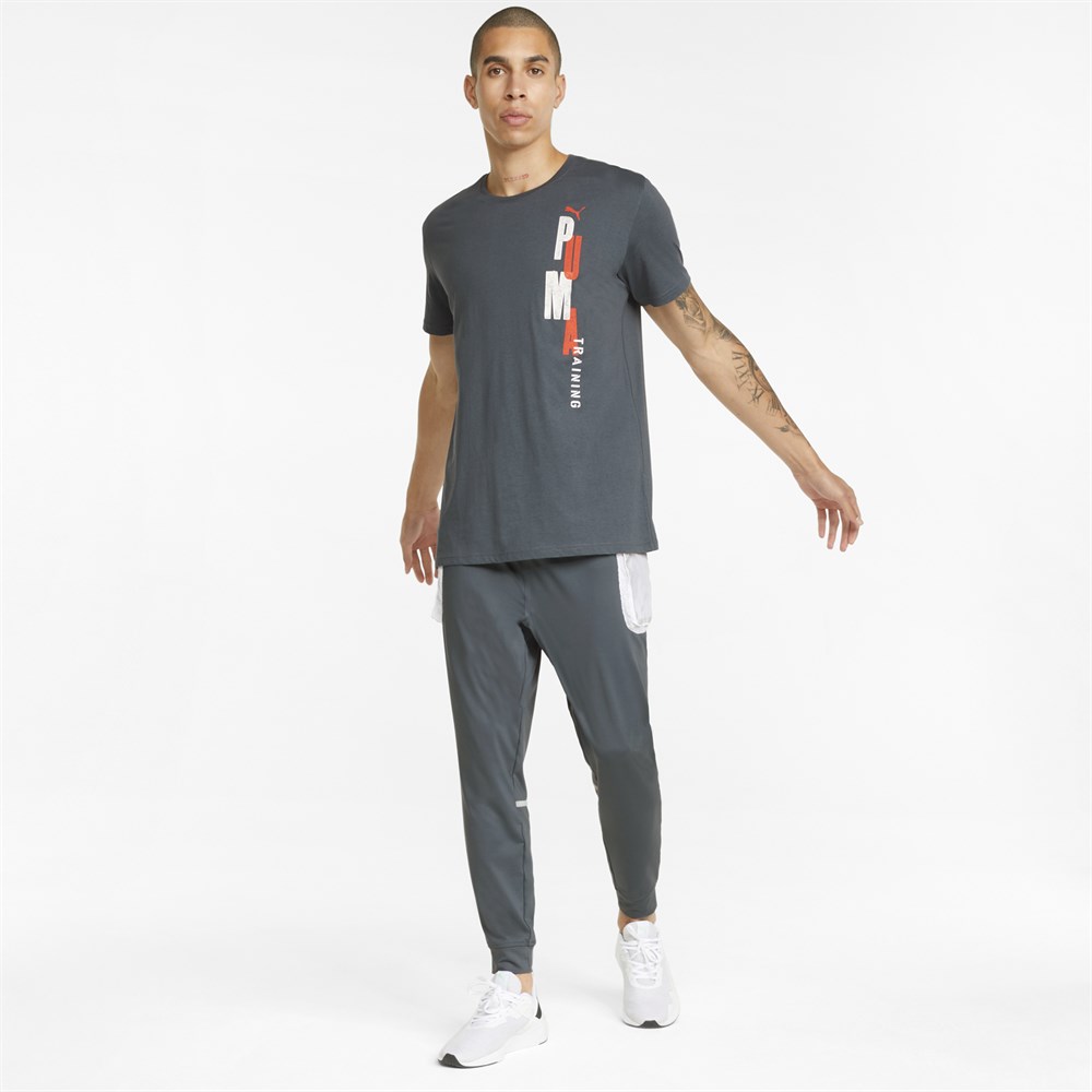 Puma Performance Unexpected Branded Ss Tee (Connection To T1) Erkek Gri Antrenman T-shirt - 521641-42