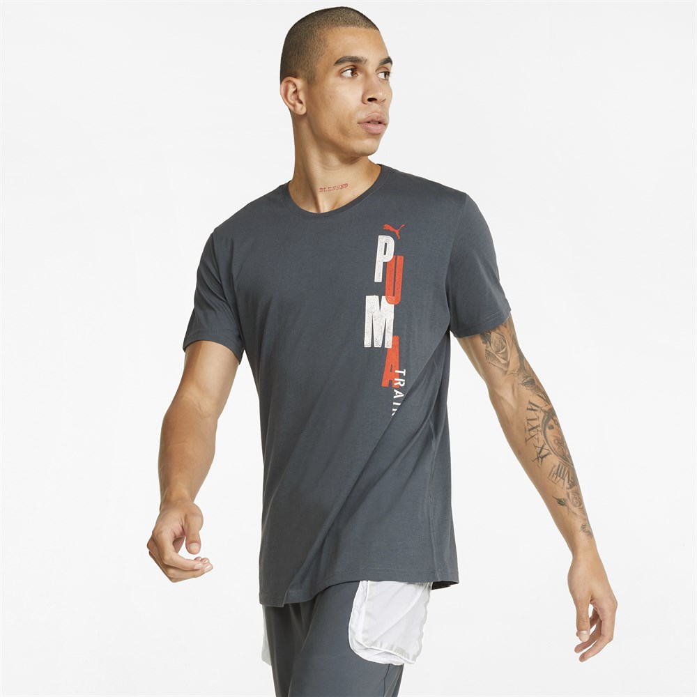 Puma Performance Unexpected Branded Ss Tee (Connection To T1) Erkek Gri Antrenman T-shirt - 521641-42