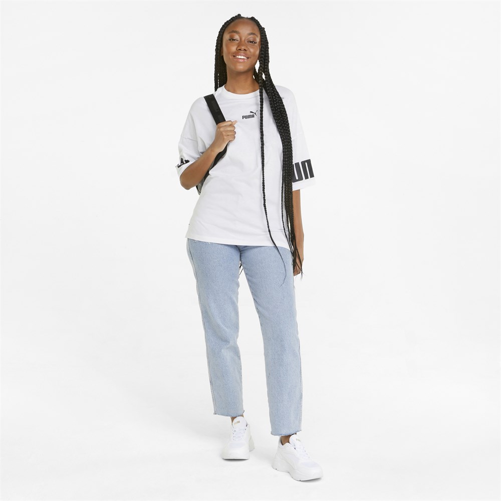 Puma Power Colorblock Tee Kadın Beyaz Günlük T-shirt - 847123-02