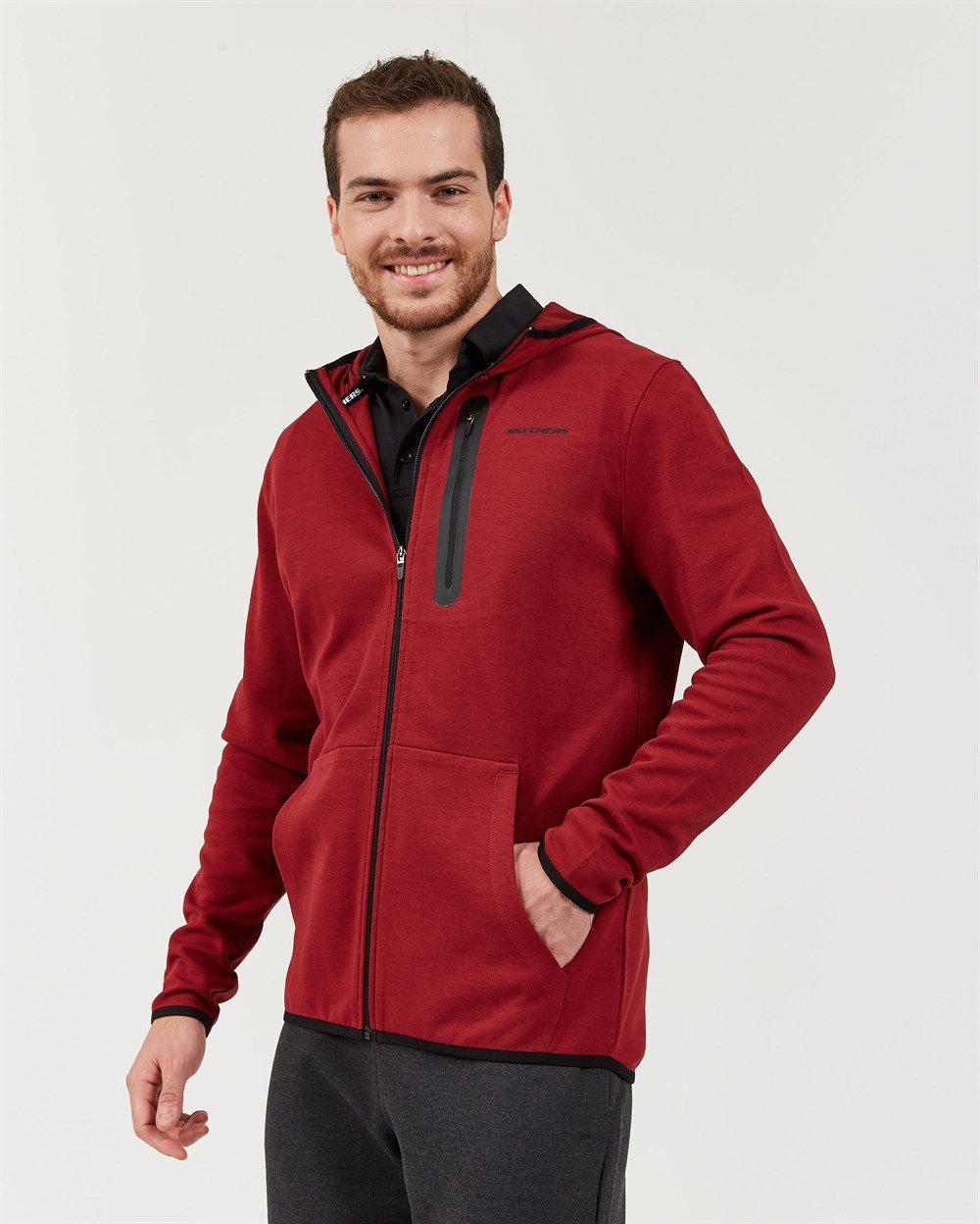 Skechers 2X I-Lock M Printed Zip Detailed Fz  Hoodie Erkek Sweatshirts - S202095-800