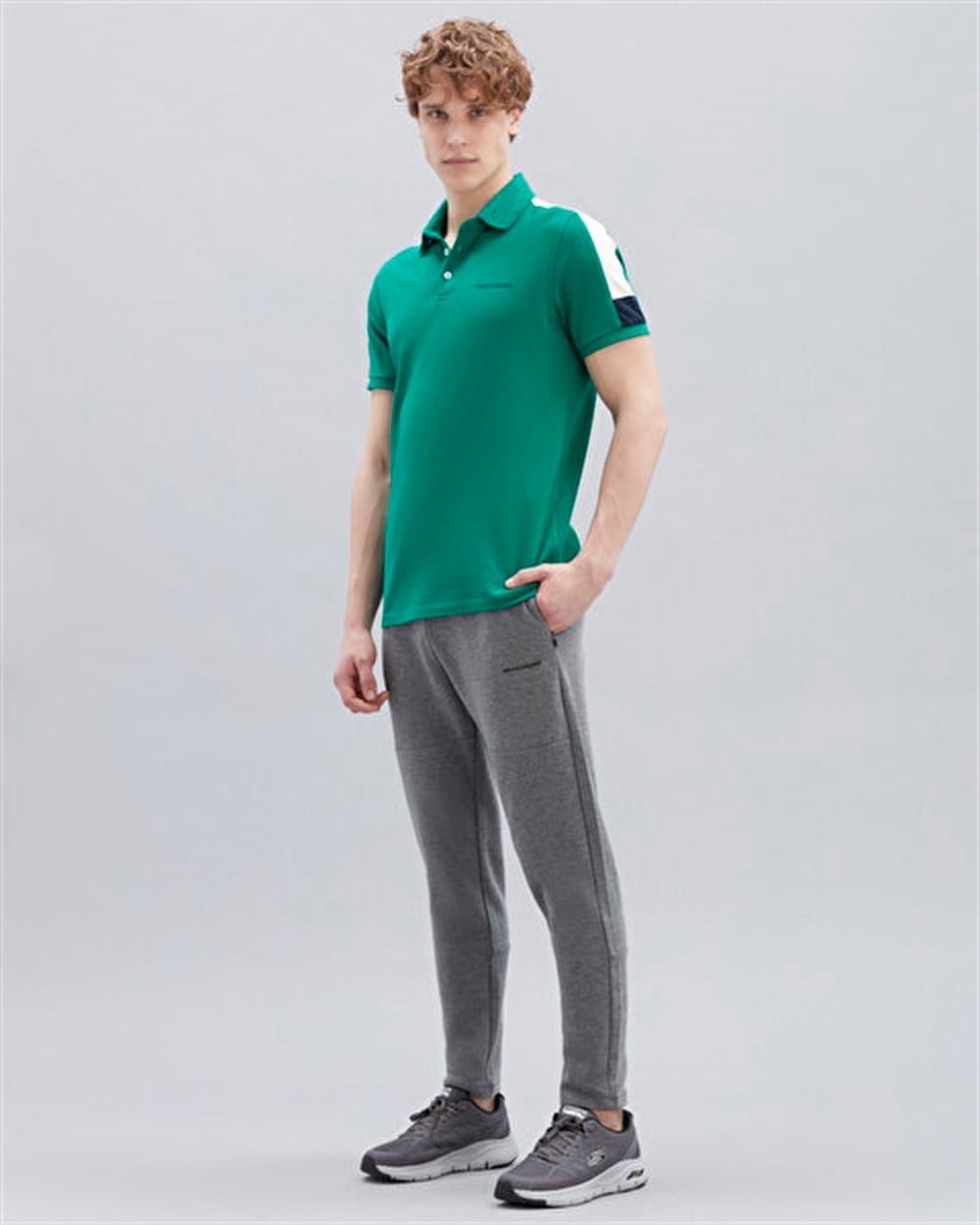 Skechers M Colorblock Polo T-Shirt Erkek Yeşil Günlük T-shirt - S221047-300