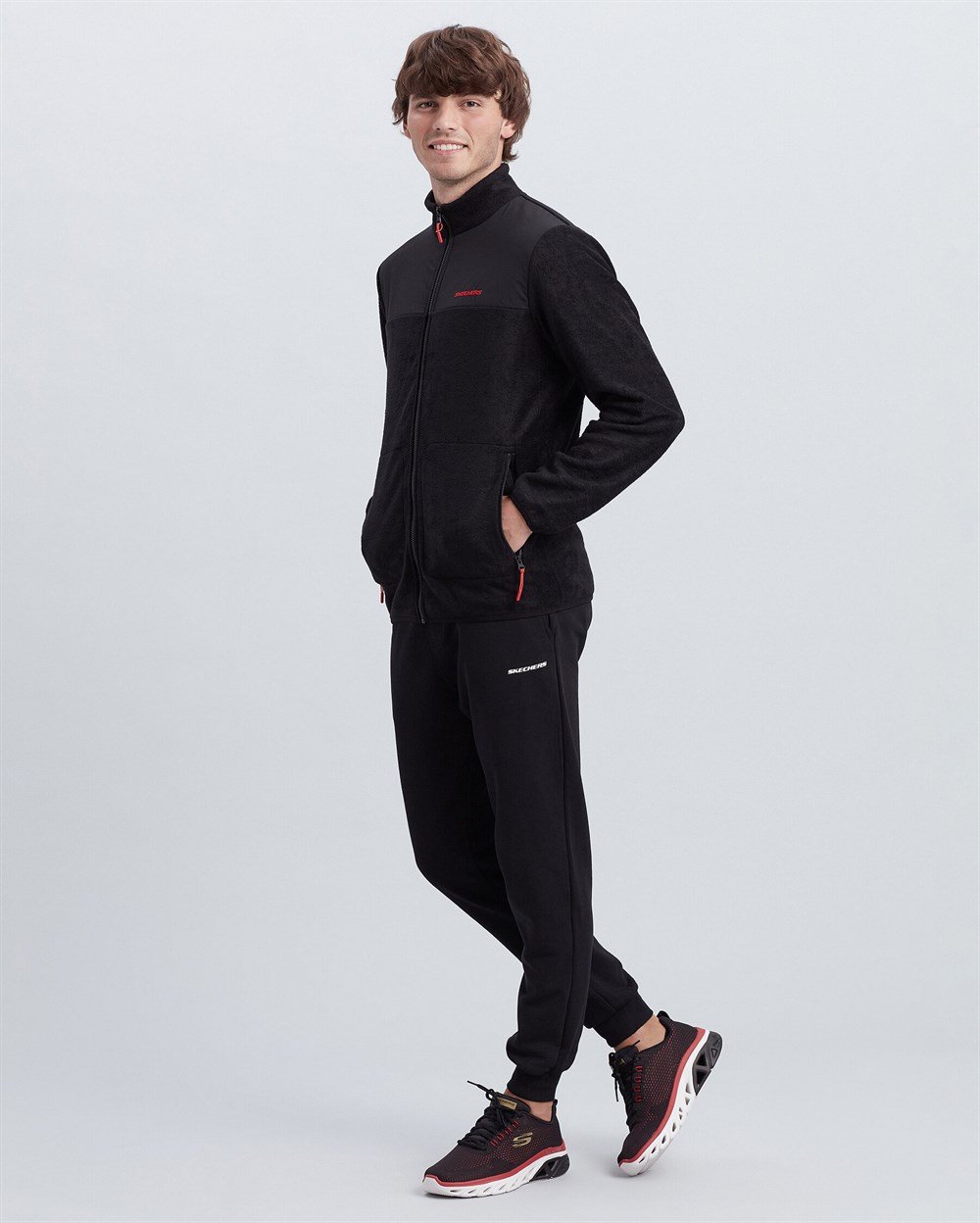 Skechers M Woven Panel  Full Zip Polar Erkek Siyah Sweatshirt - S212174-001