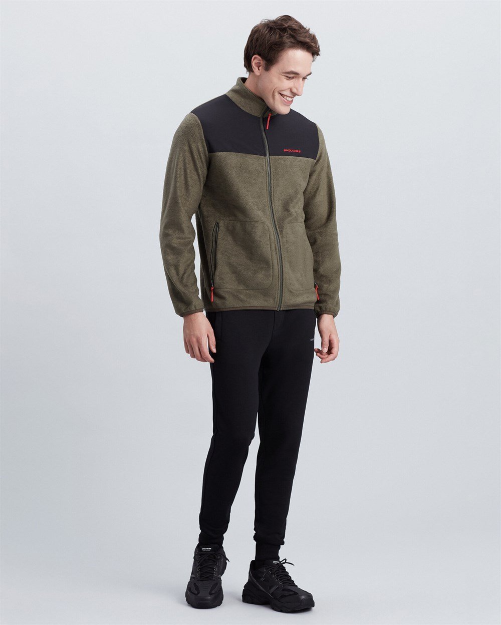 Skechers M Woven Panel  Full Zip Polar Erkek Haki Sweatshirt - S212174-801