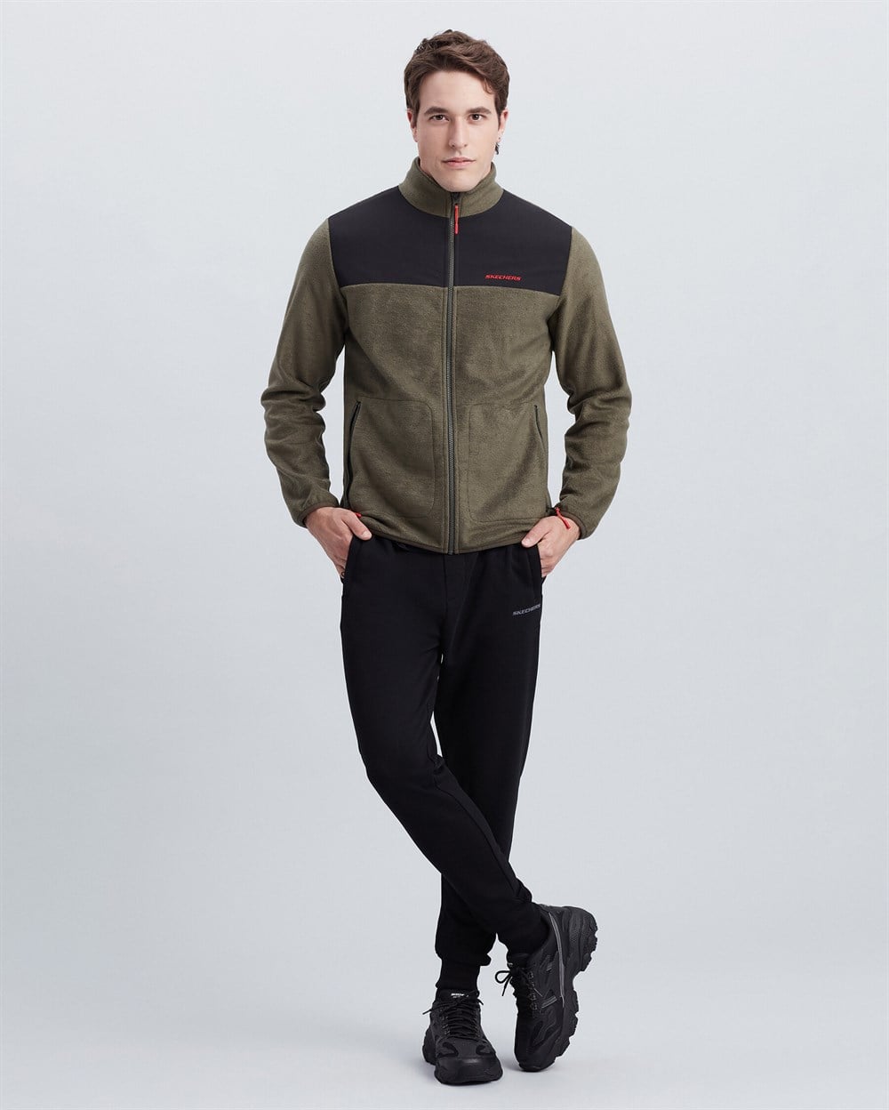 Skechers M Woven Panel  Full Zip Polar Erkek Haki Sweatshirt - S212174-801