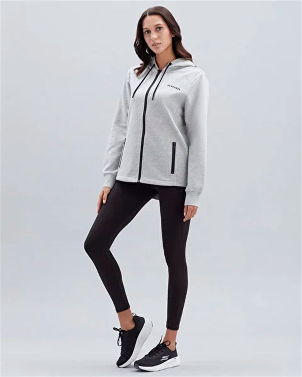 Skechers W 2XI-Lock Full Zip Long Jacket Kadın Gri Günlük Ceket - S212067-036