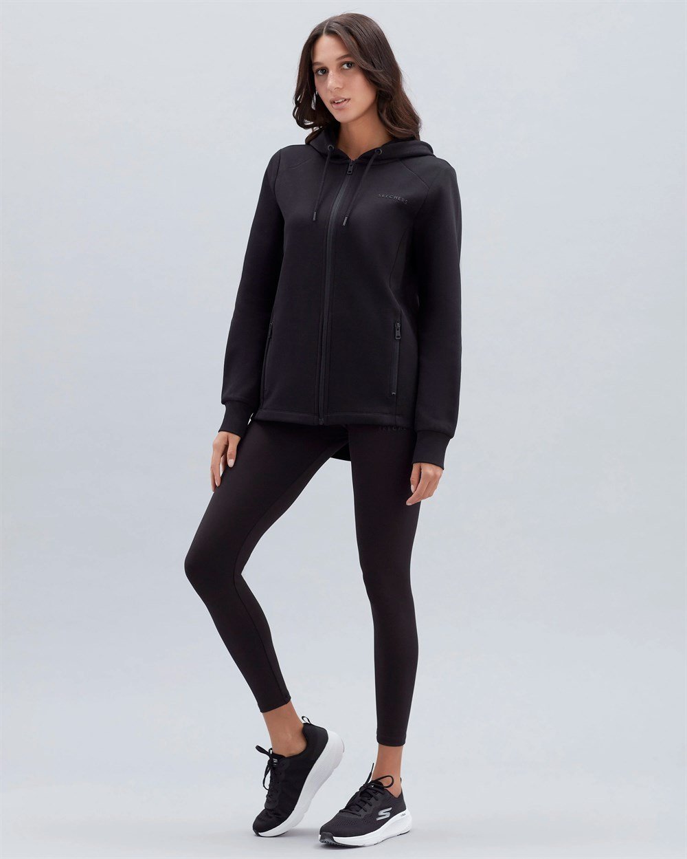 Skechers W 2XI-Lock Full Zip Long Jacket Kadın Siyah Günlük Ceket - S212067-001