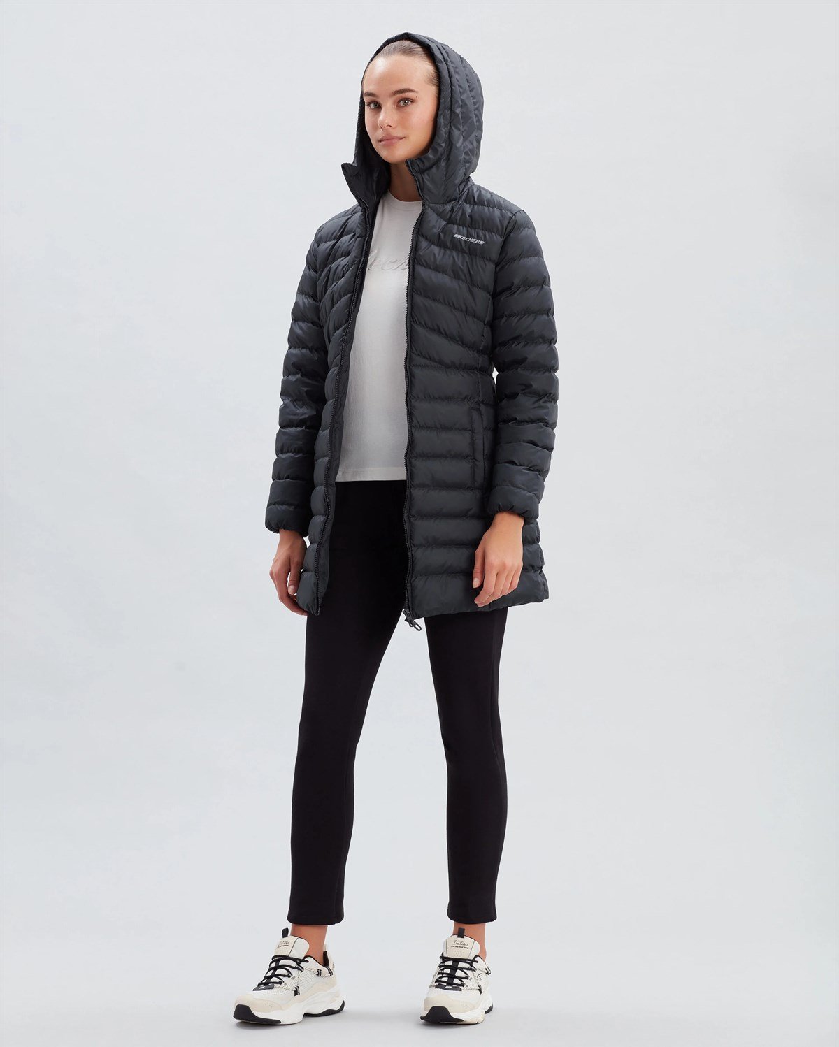 Skechers W Essentil Maxi Lenght Hooded Jacket Kadın Siyah Ceket - S212005-001