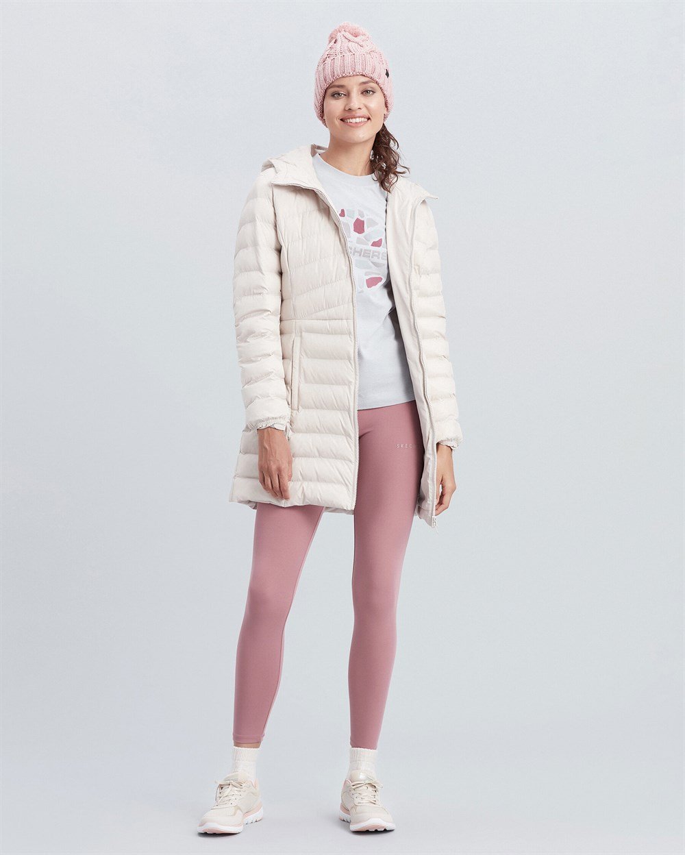 Skechers W Essentil Maxi Lenght Hooded Jacket Kadın Krem Ceket - S212005-614