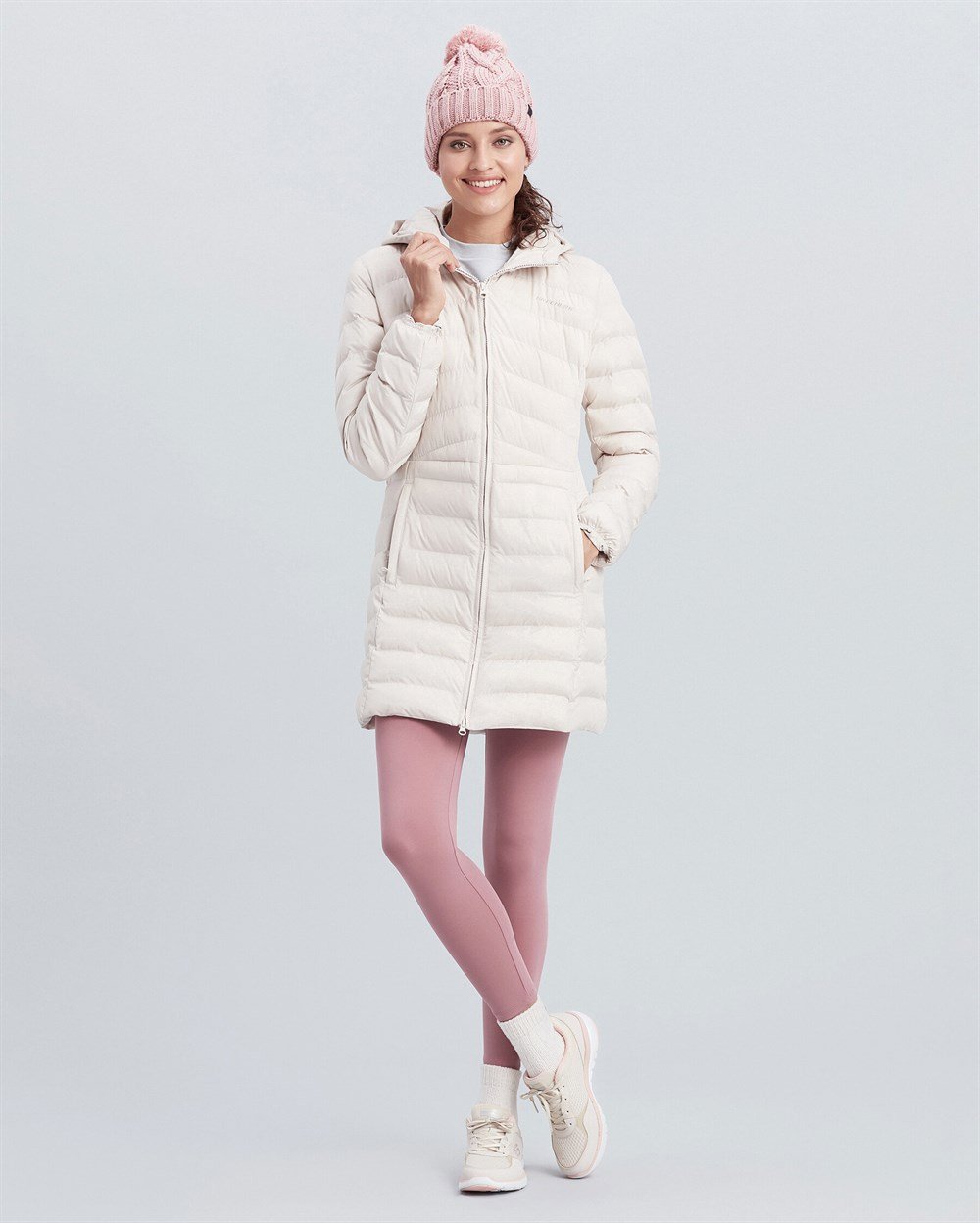 Skechers W Essentil Maxi Lenght Hooded Jacket Kadın Krem Ceket - S212005-614