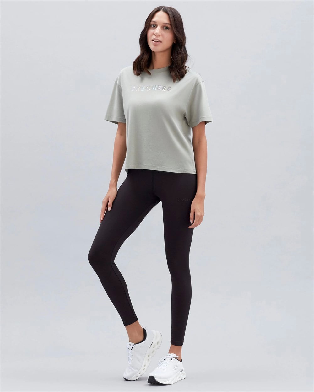 Skechers W Graphic Tee Shiny Logo T-Shirt Kadın Yeşil Günlük T-shirt - S221175-801