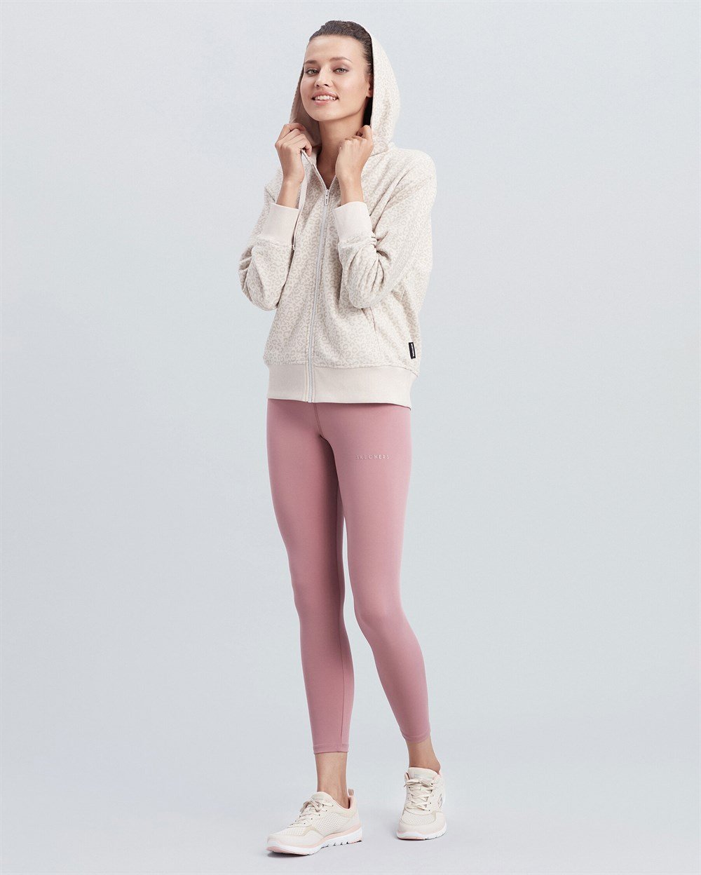 Skechers W Printed Full Zip Hoodie Kadın Gri Sweatshirt - S212081-043