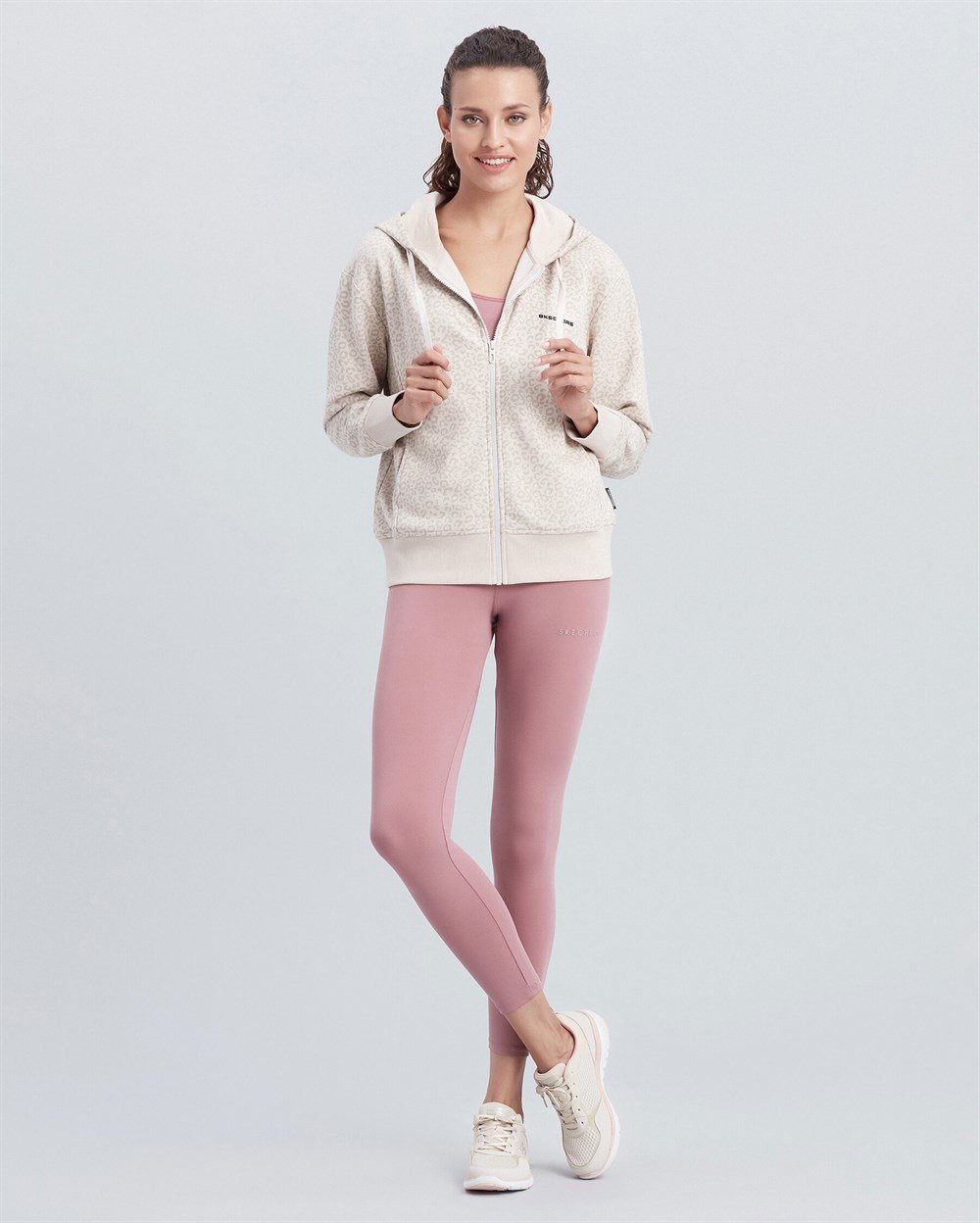 Skechers W Printed Full Zip Hoodie Kadın Gri Sweatshirt - S212081-043