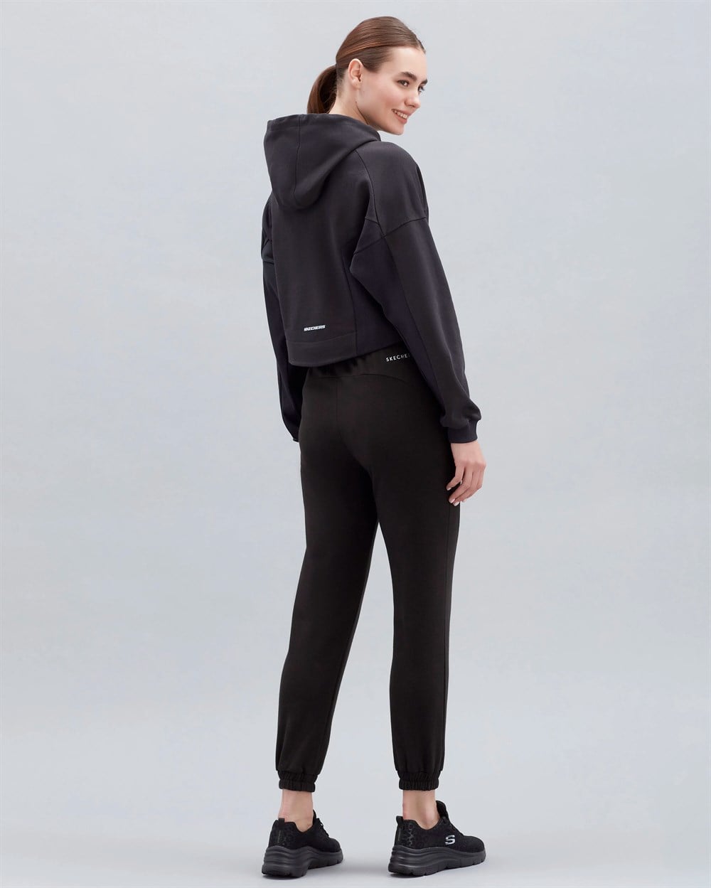 Skechers W Terry Fleece Colorblock Full Zip Hoodie Kadın Siyah Günlük Ceket - S221127-001