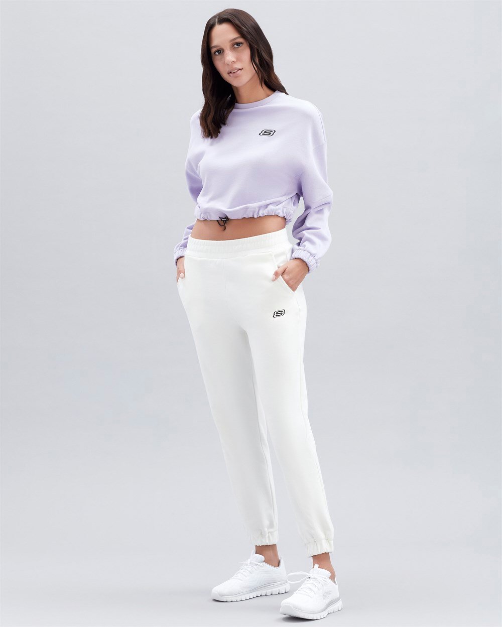 Skechers W Terry Fleece Elastic Detailed Crop Sweatshirt Kadın Lila Günlük Sweatshirt - S221109-505