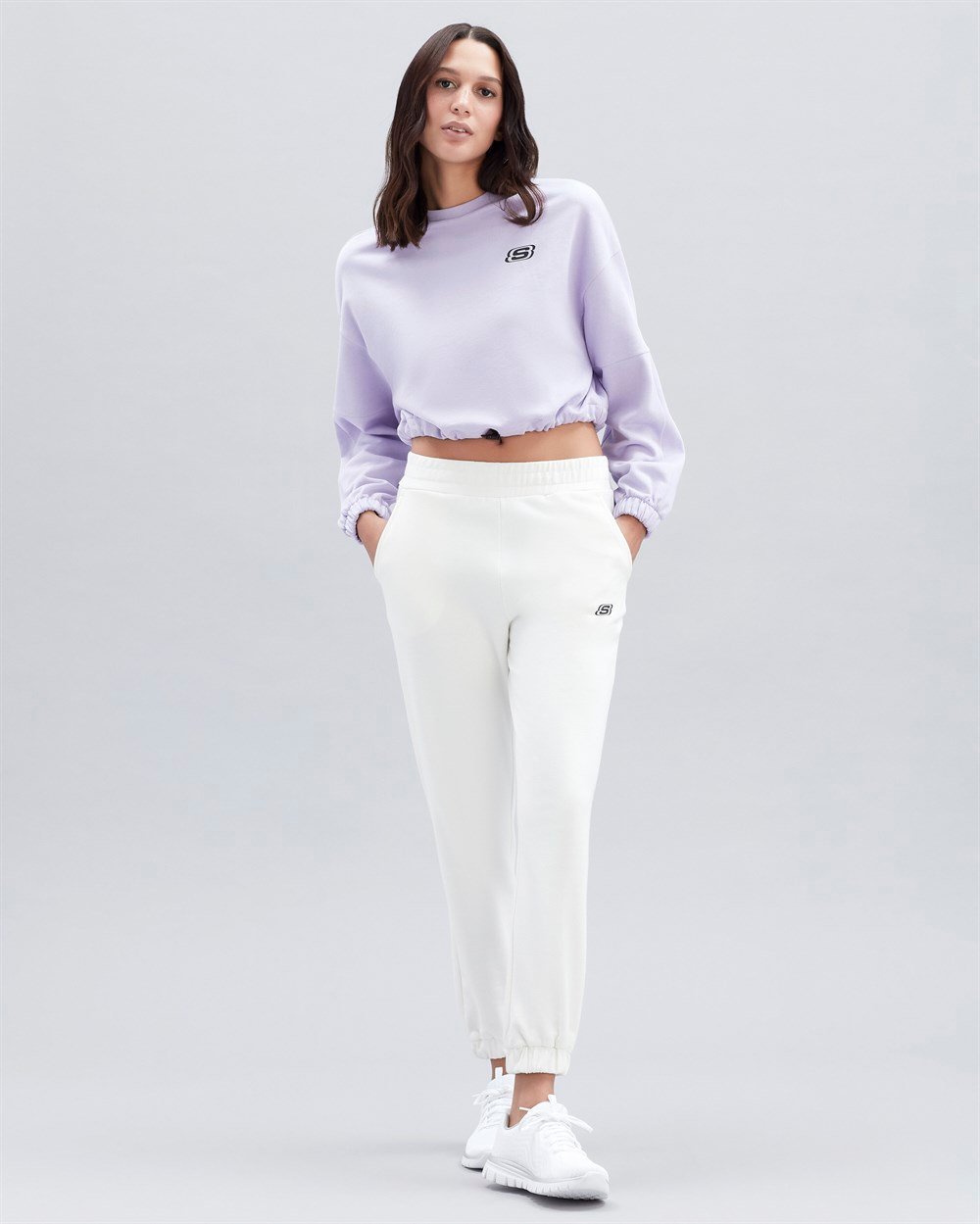 Skechers W Terry Fleece Elastic Detailed Crop Sweatshirt Kadın Lila Günlük Sweatshirt - S221109-505